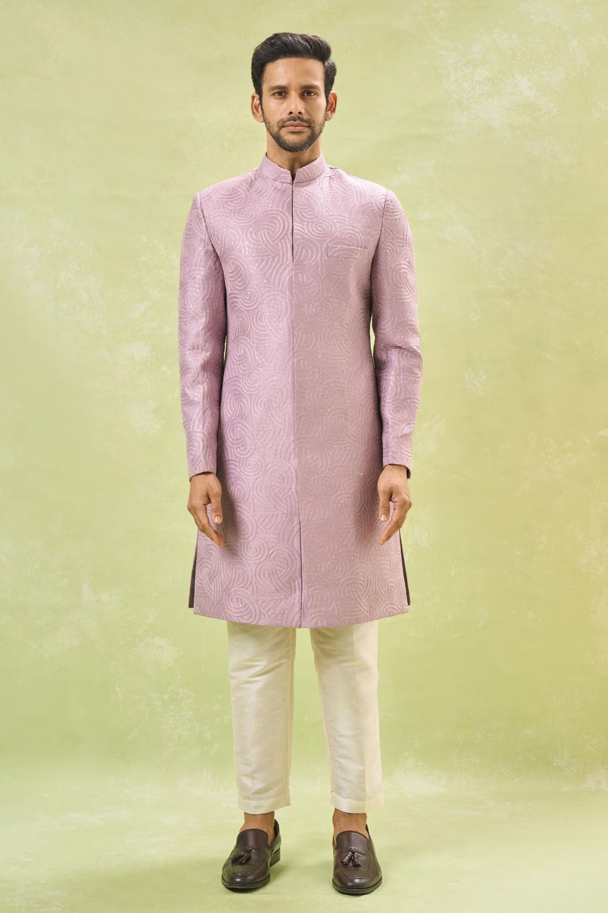 Purple Embroidered Sherwani Set