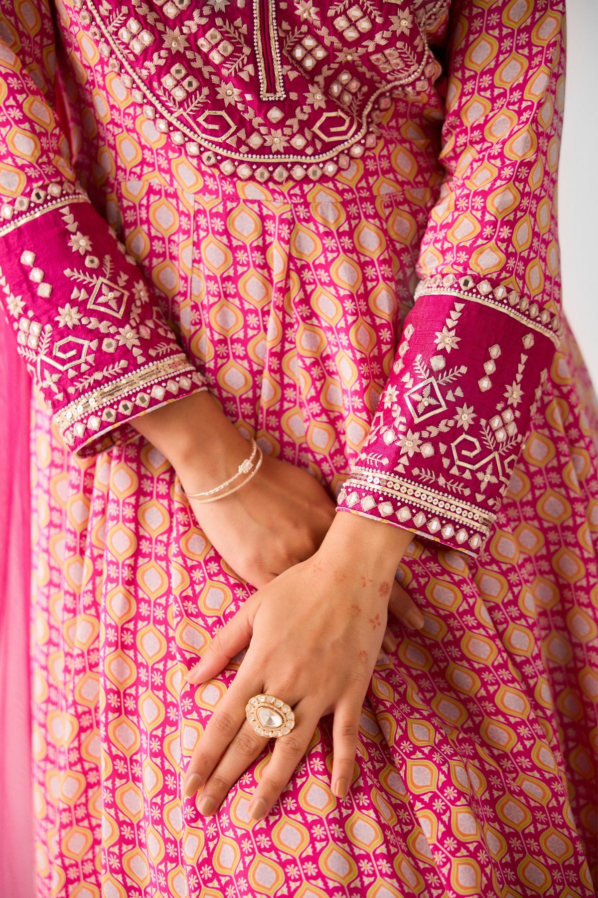 Rani Pink Chinon Anarkali Set