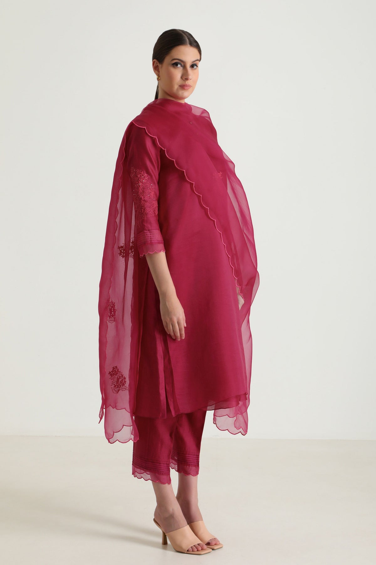 Fushsia Double Layer Kurta Set