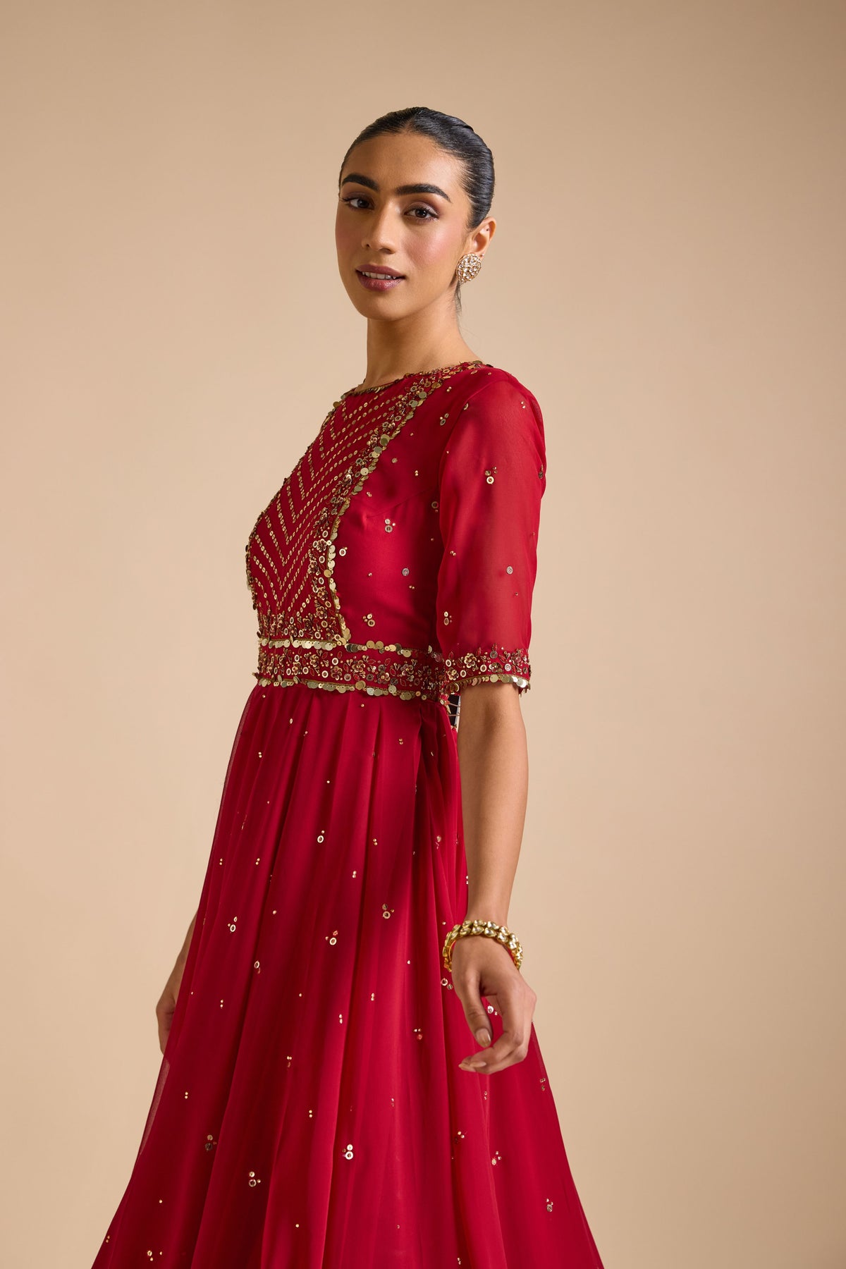 Red Anarkali Set