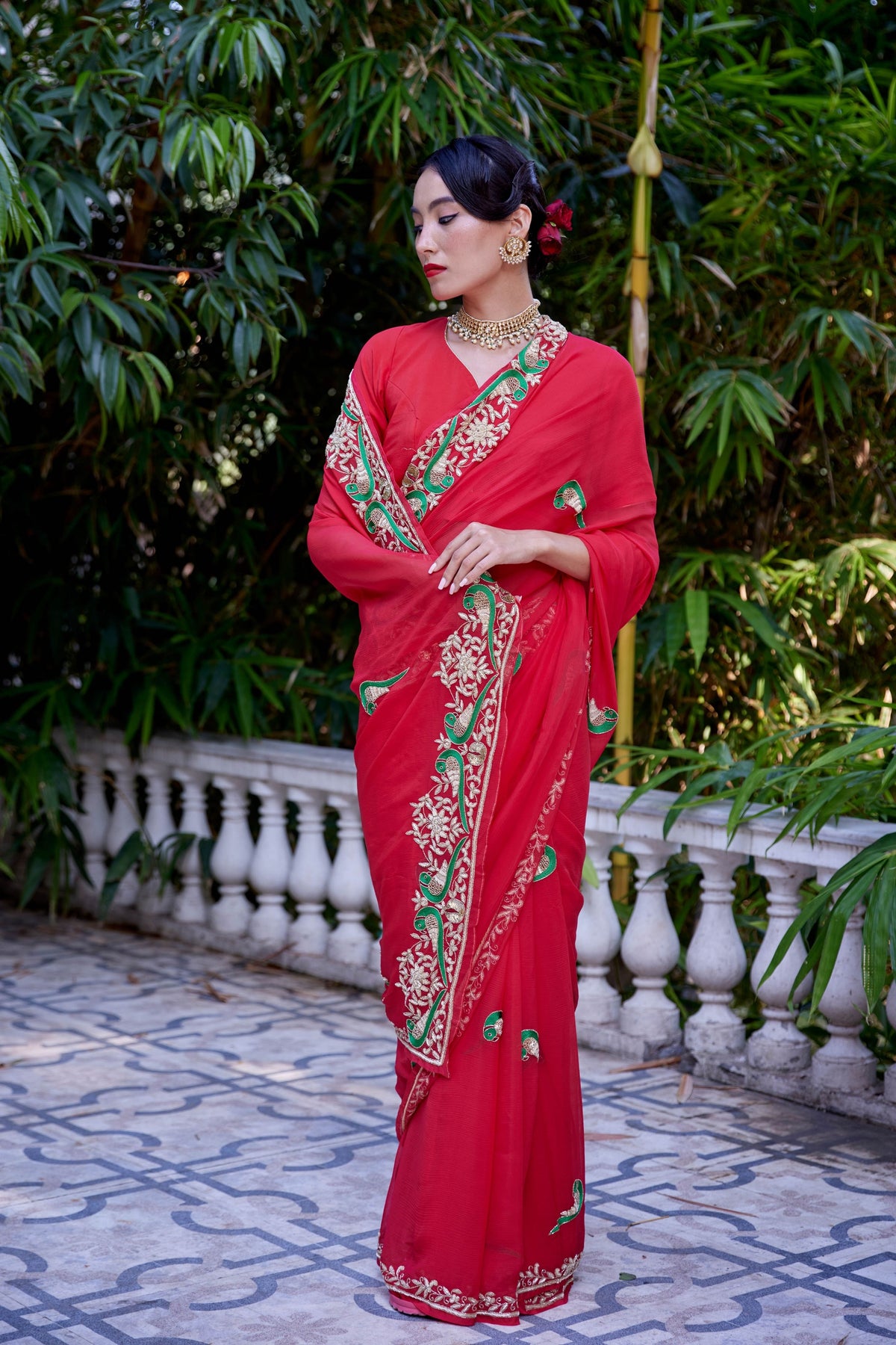 Le Peroquette Red Saree