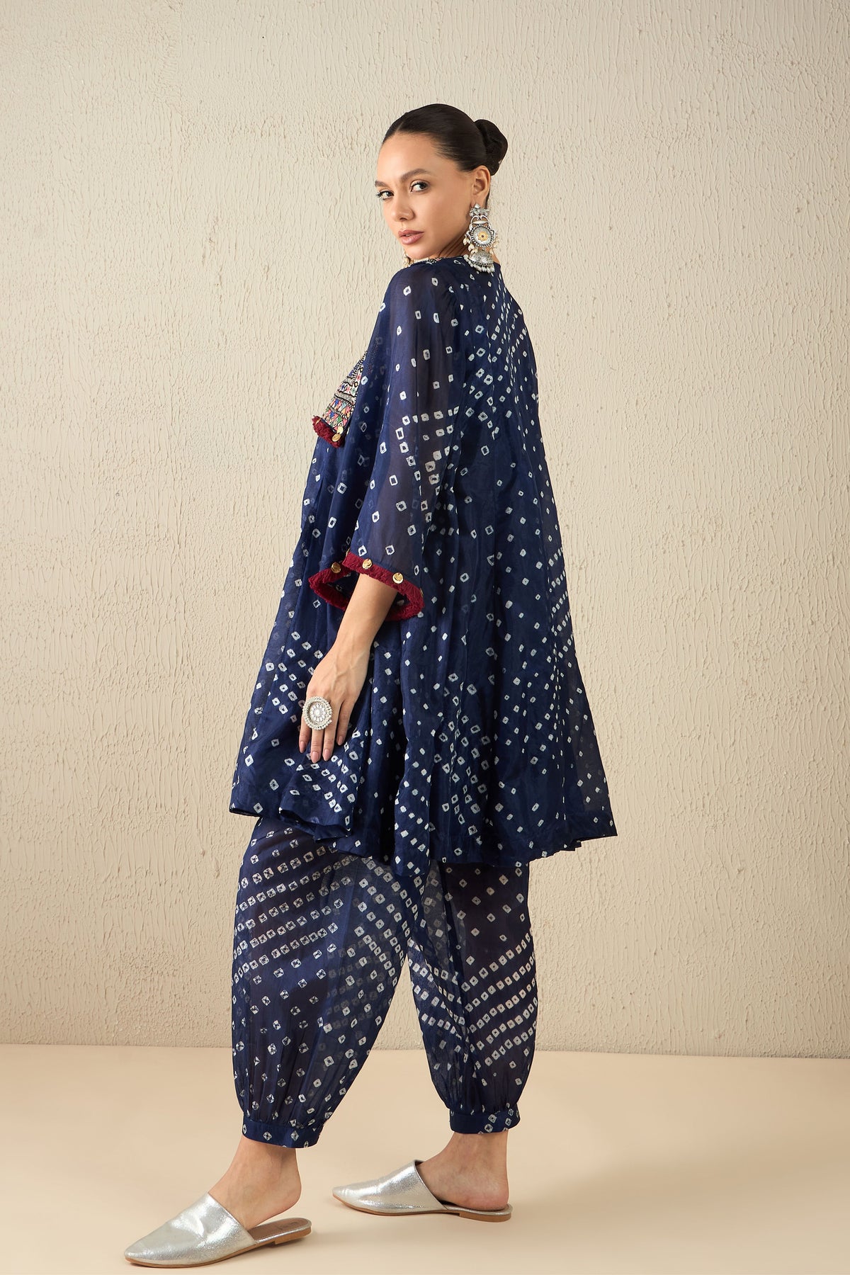 Navy Blue Bandhani Tunic Set