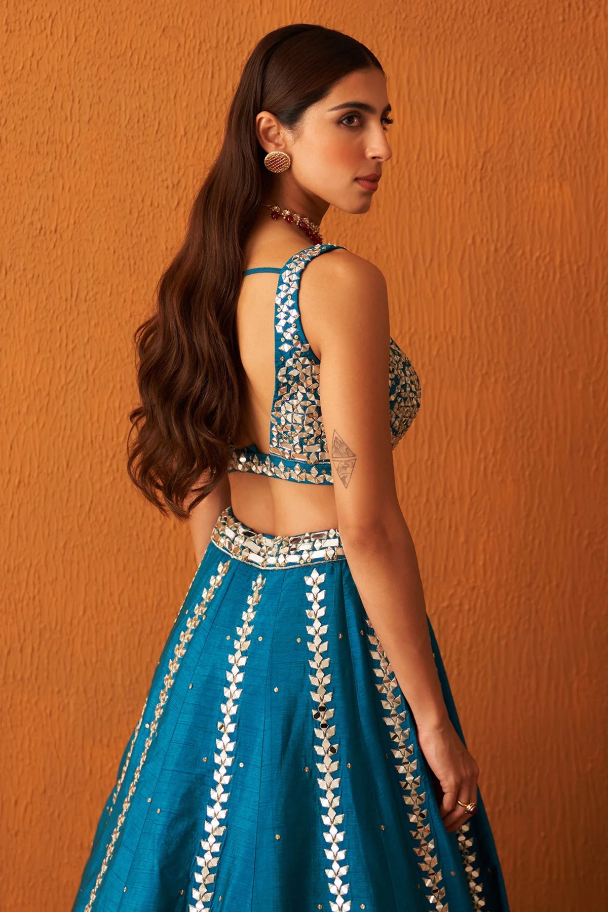 Peacock Blue Raw Silk Lehenga Set