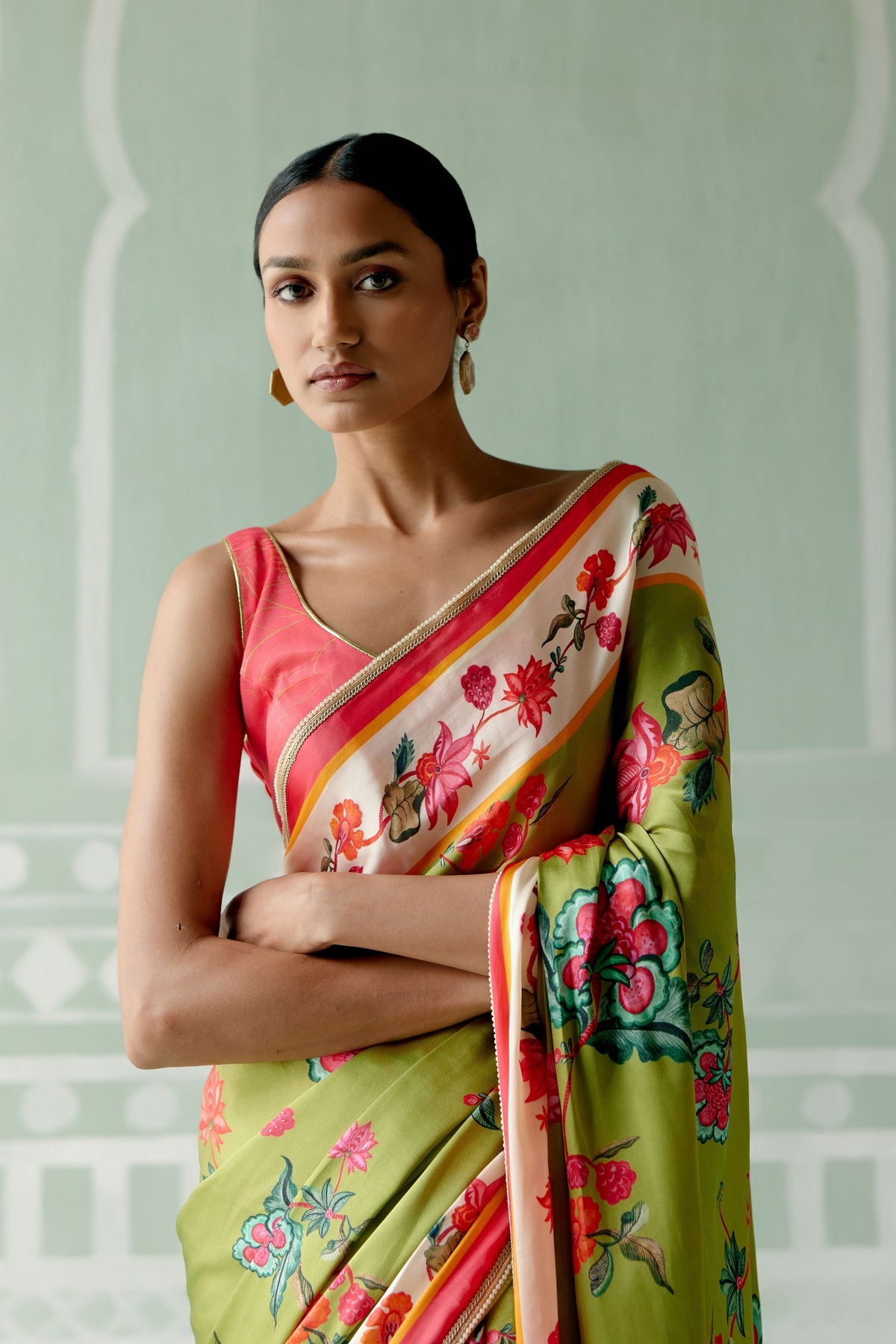 Sea Green Floral Saree