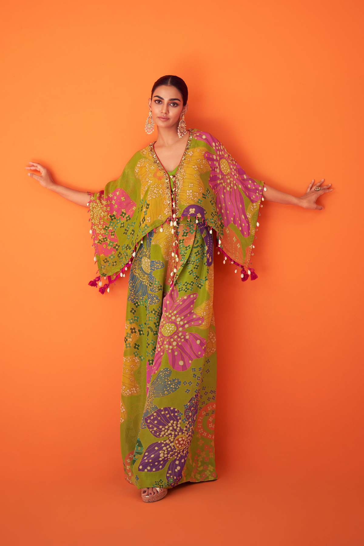 Green Floral Kaftan Set