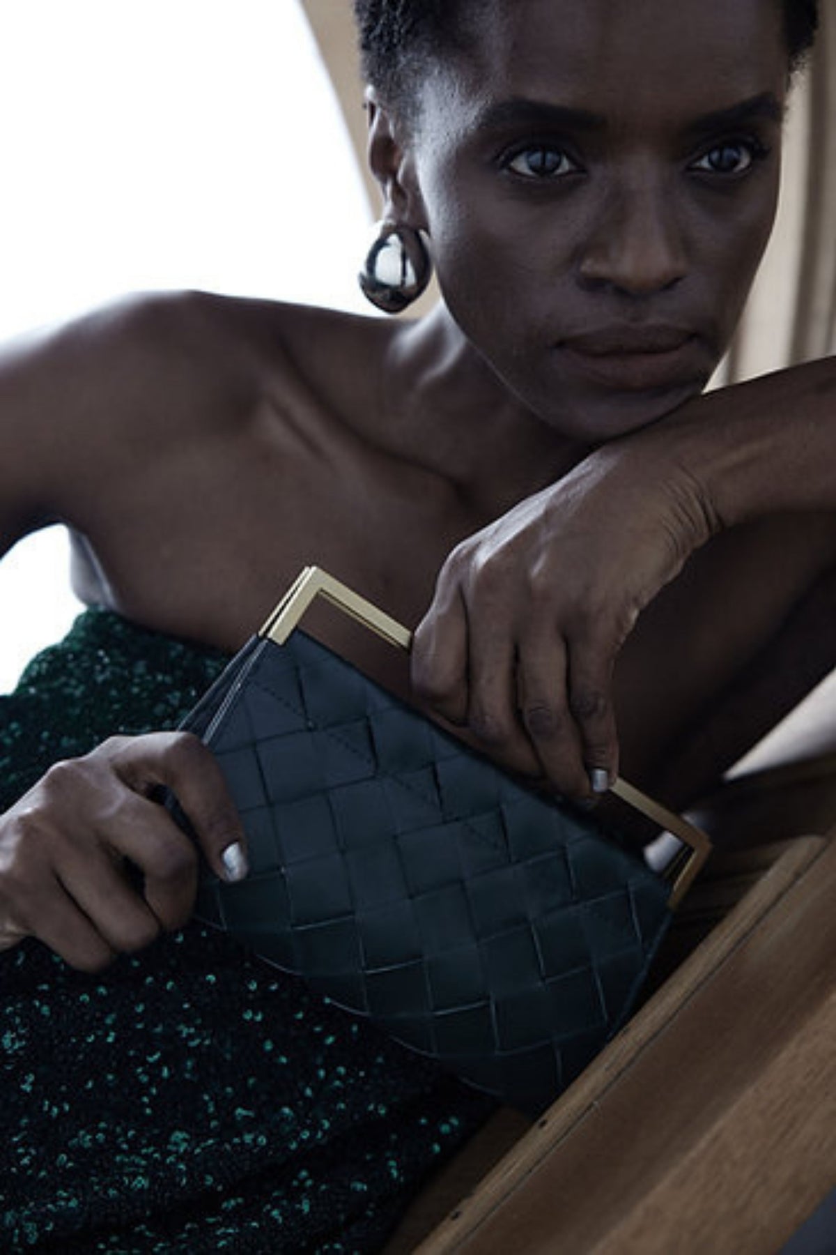 Green Woven Foldover Clutch