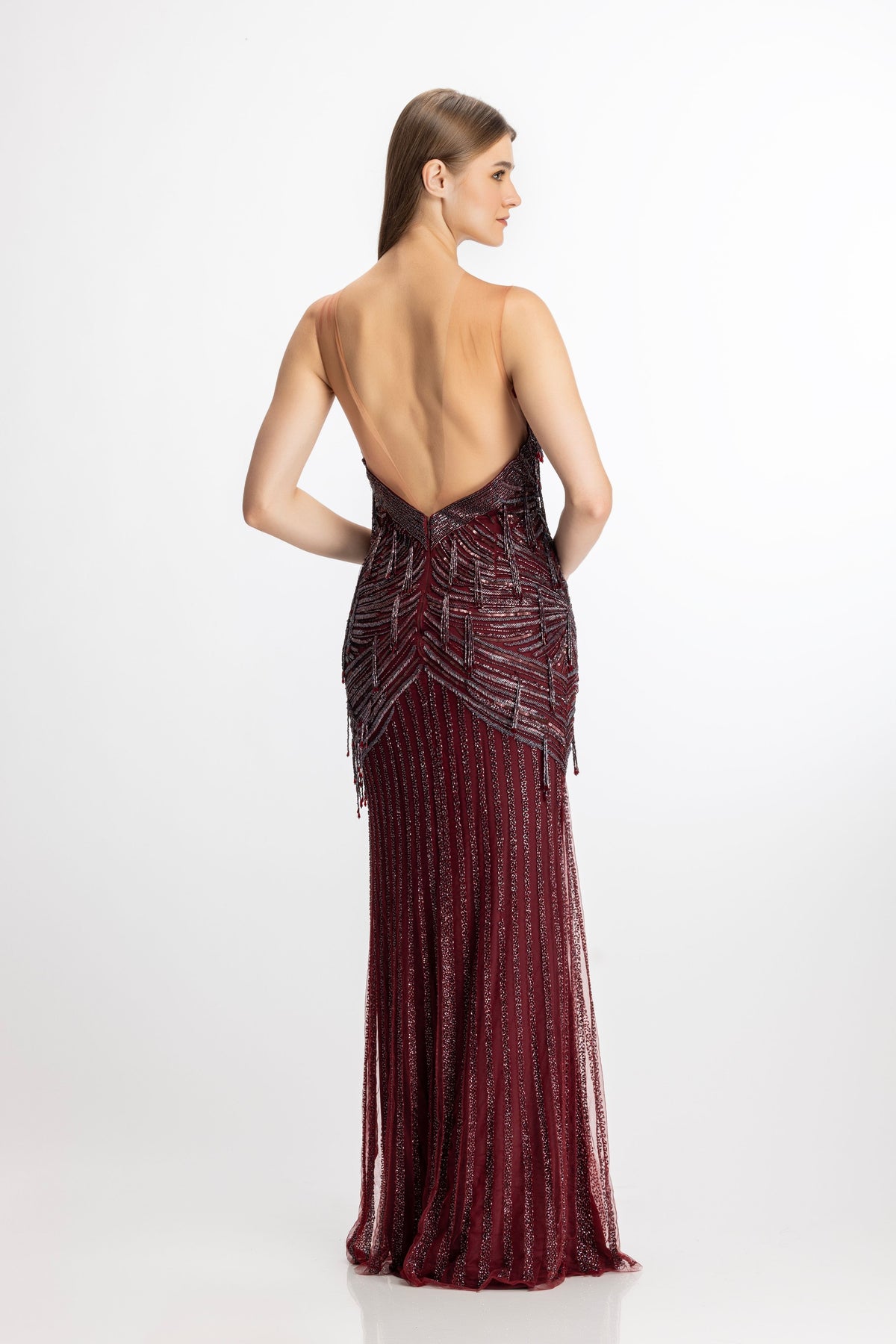 Beaded Burgundy Gown