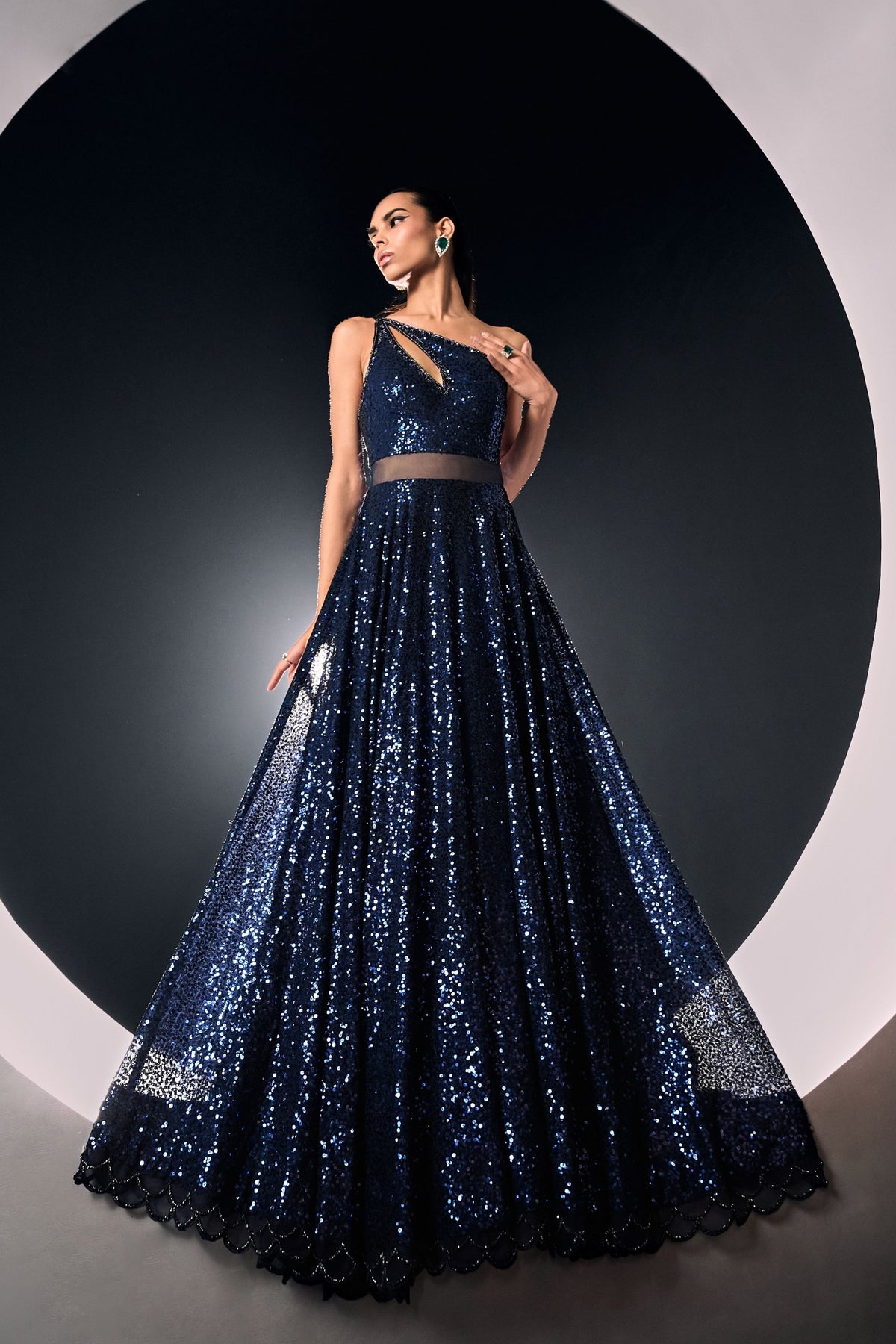 Blue Sequins One Shoulder Gown