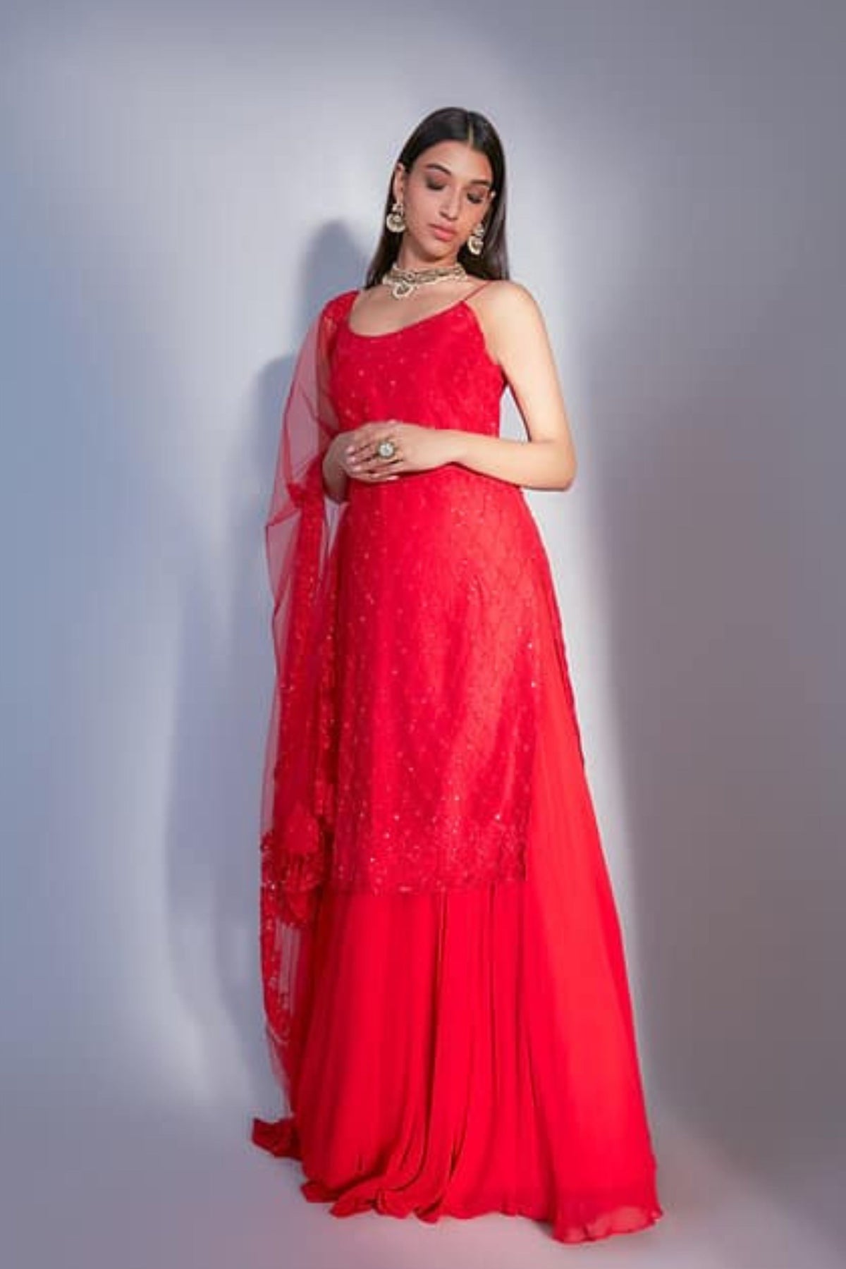 Red Floral Lehenga Set