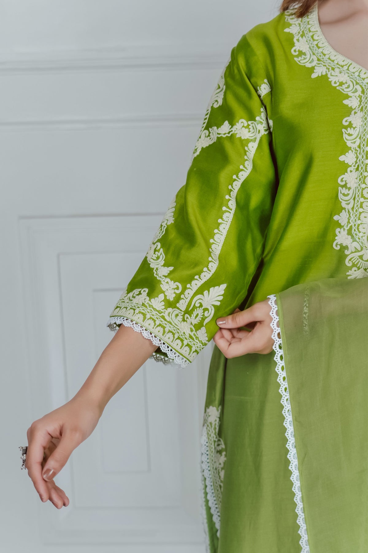 Chanderi Green Kurta Set