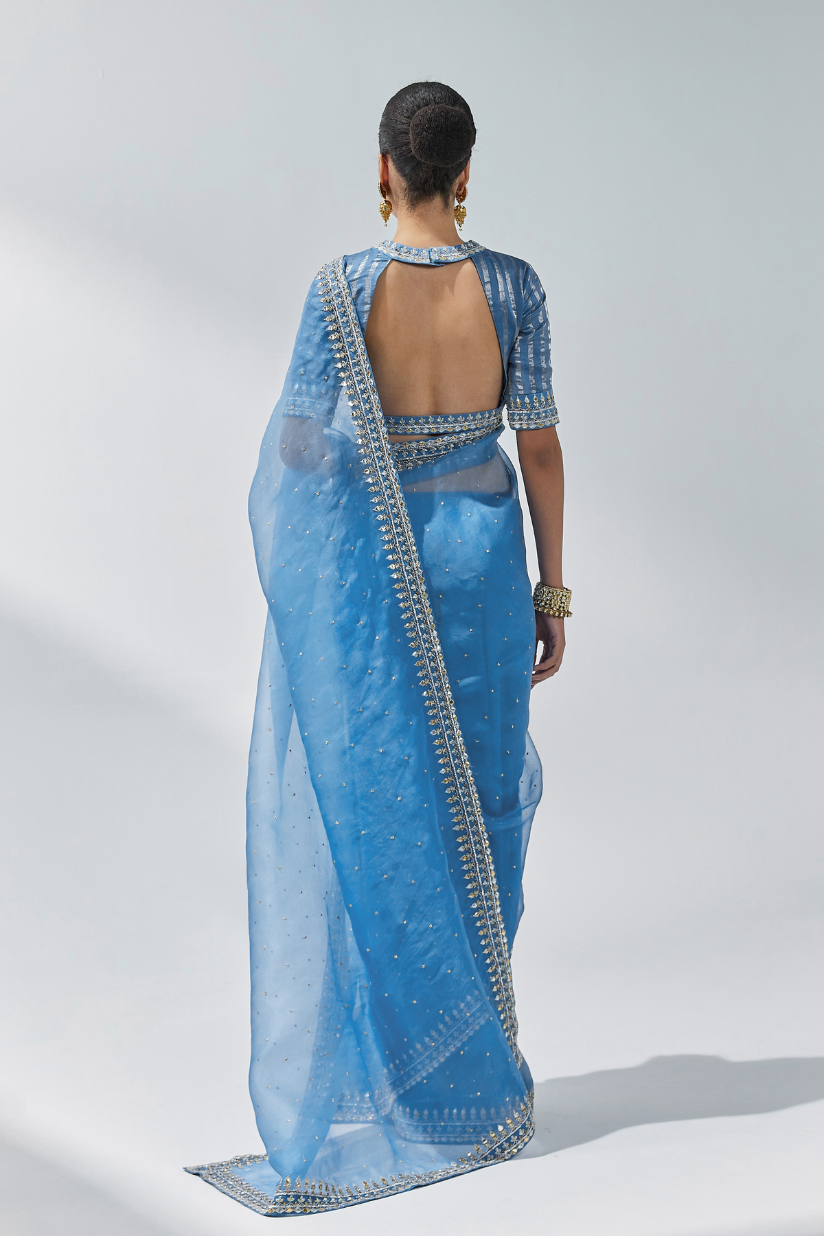 Cerulean Blue Embroidered Saree Set