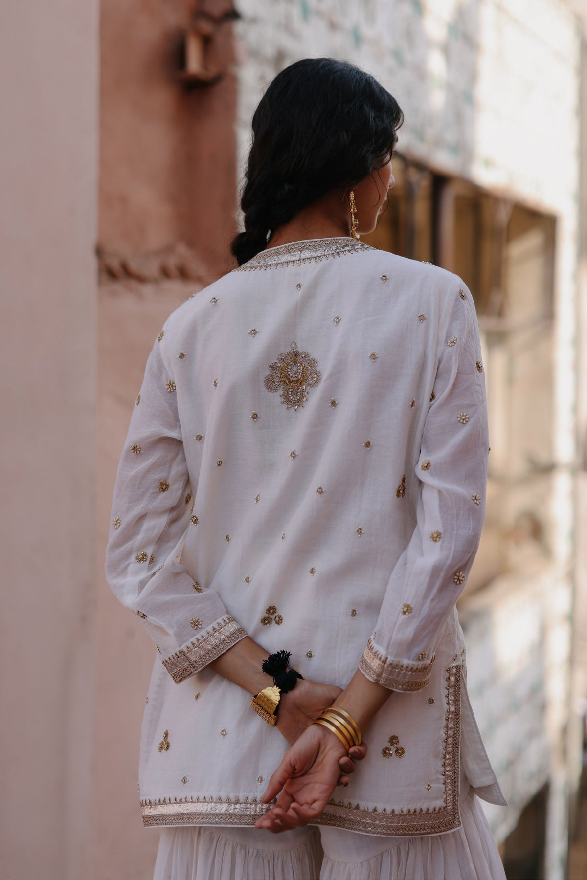 White Halfmoon Sharara Set