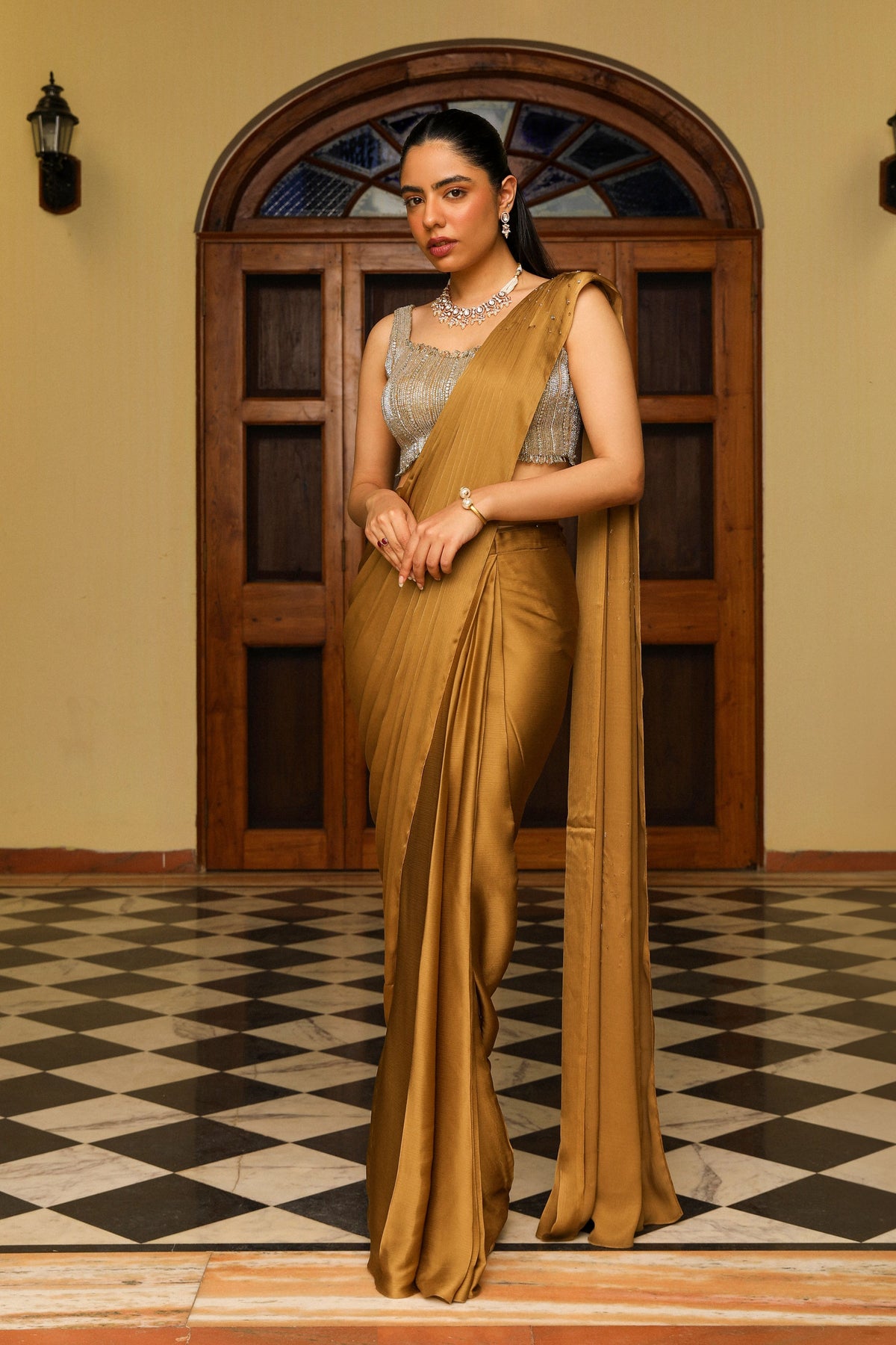 Khwaish Honey Gold Drape Saree