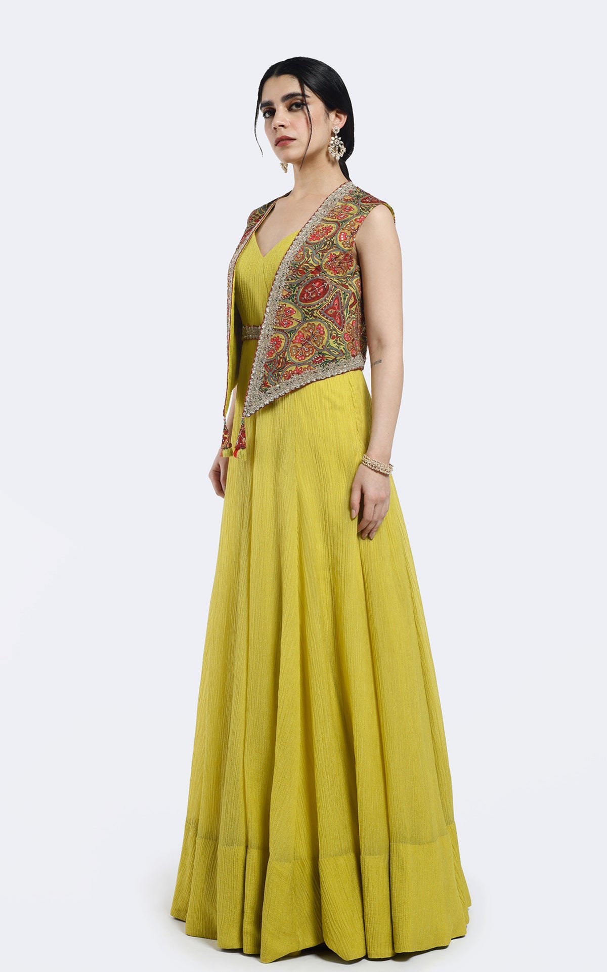 Sleeveless gown with Indo-Western Jacket