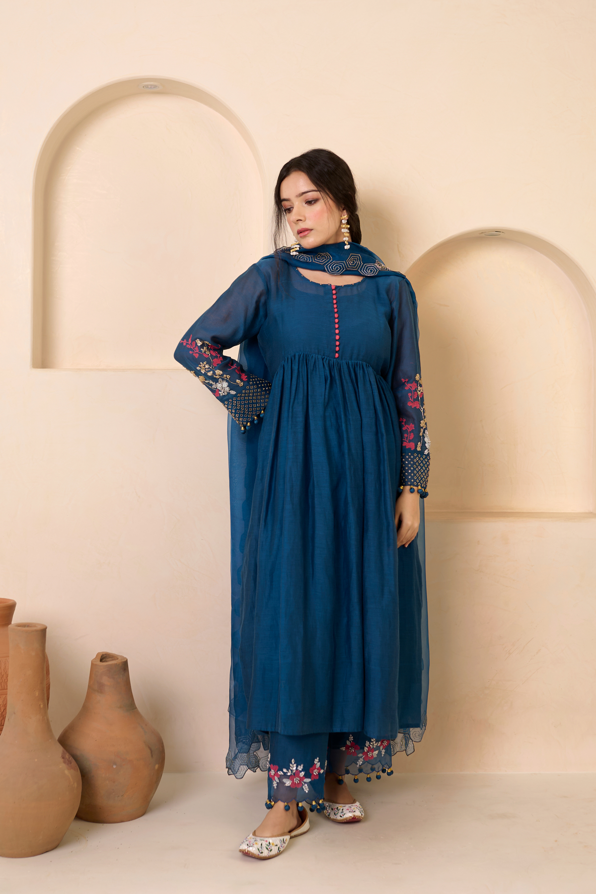 Sapphire Blue Organza Kurta Set