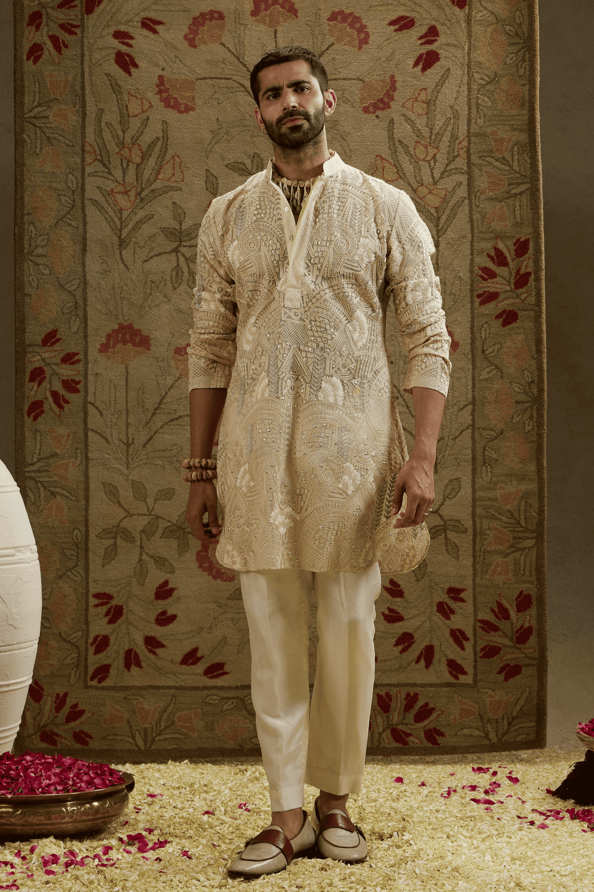 Magnolia Cream Organza Embellished Kurta