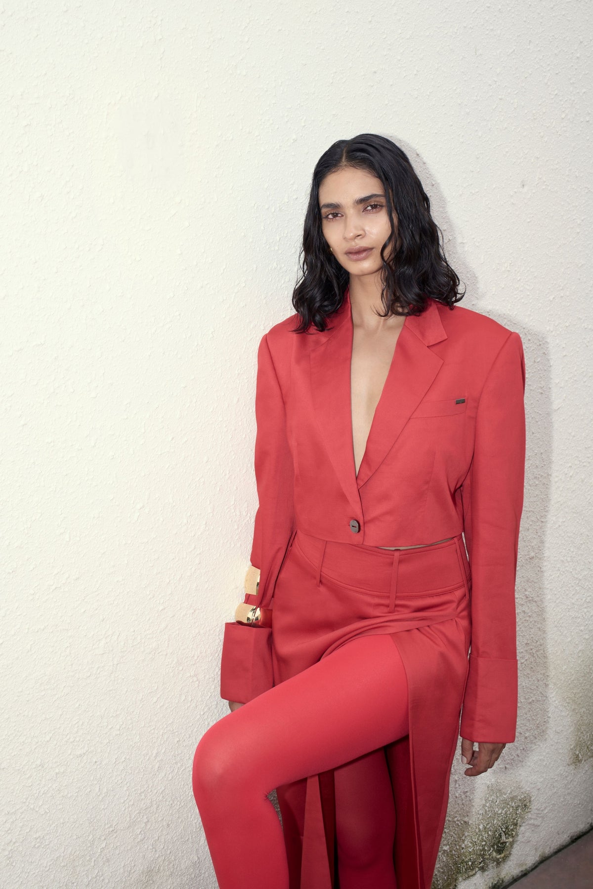 Poppy Red Cropped Blazer Set