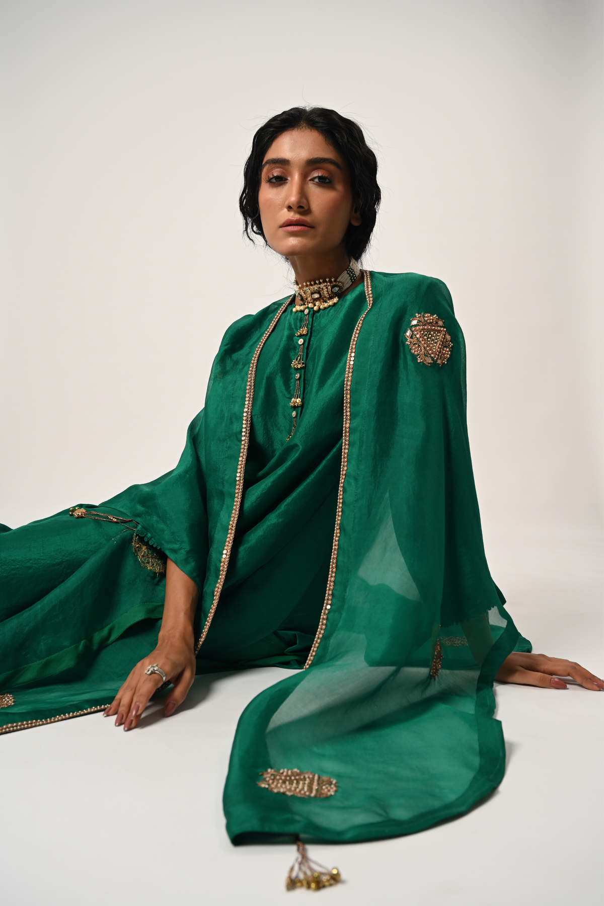 Emerald Green Kurta With Cape