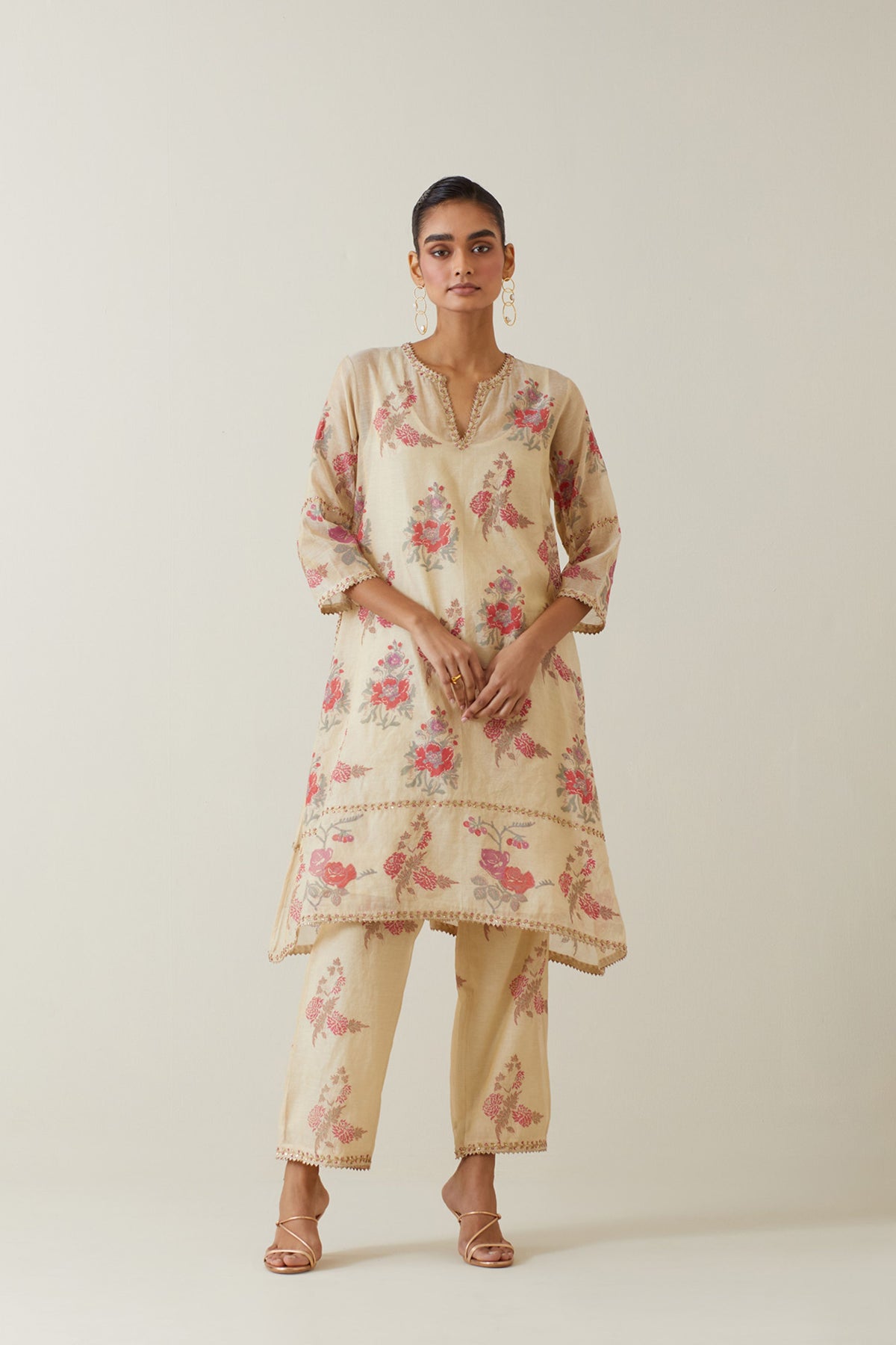 Hand Block Printed A-line Kurta Set.