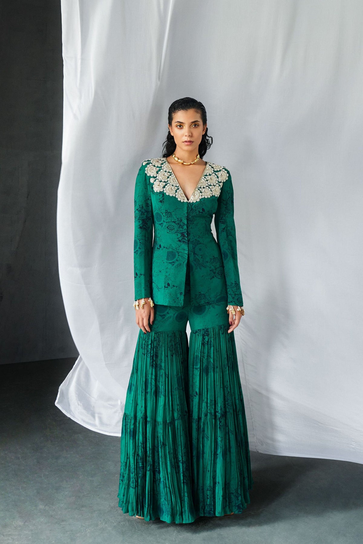 Teal Blossom Sharara Set