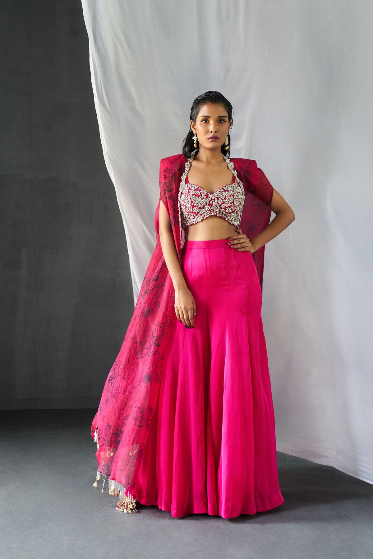 Fuschia Blossom Sharara Set