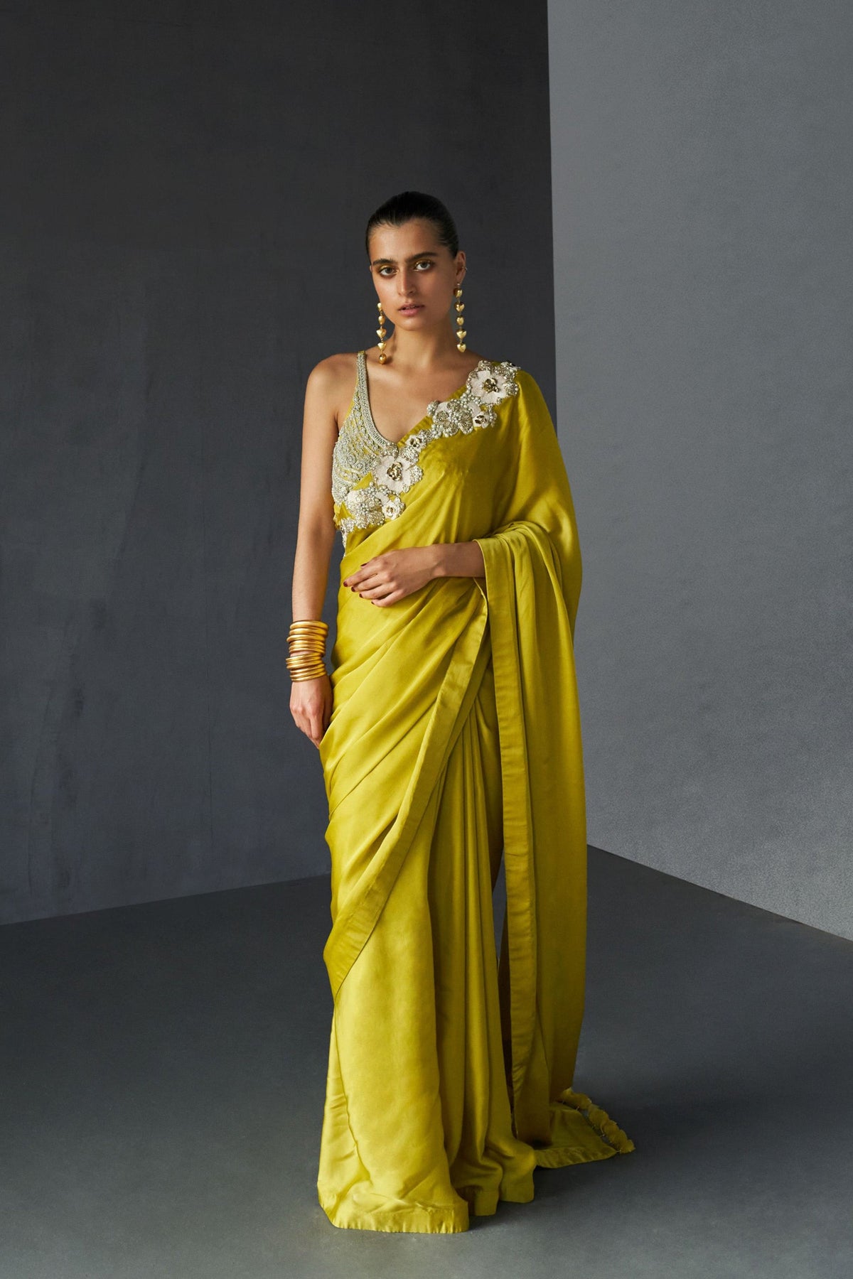 Yellow Embroidered Saree Set