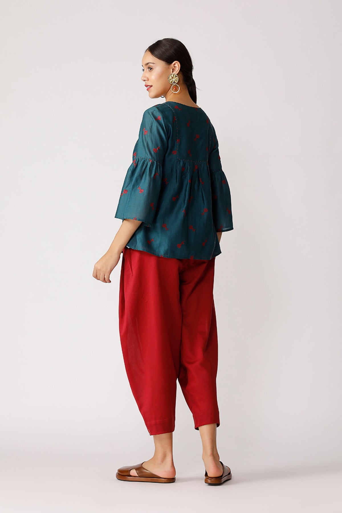 Teal Triffis Embroidered Peasant Top