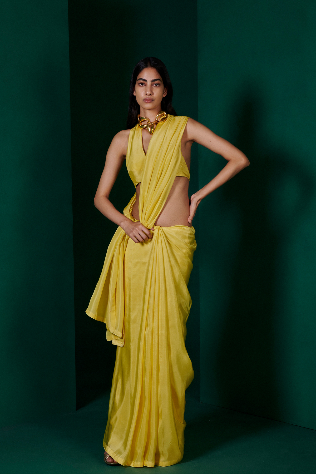 Handwoven Lemon Yellow Silk Sari