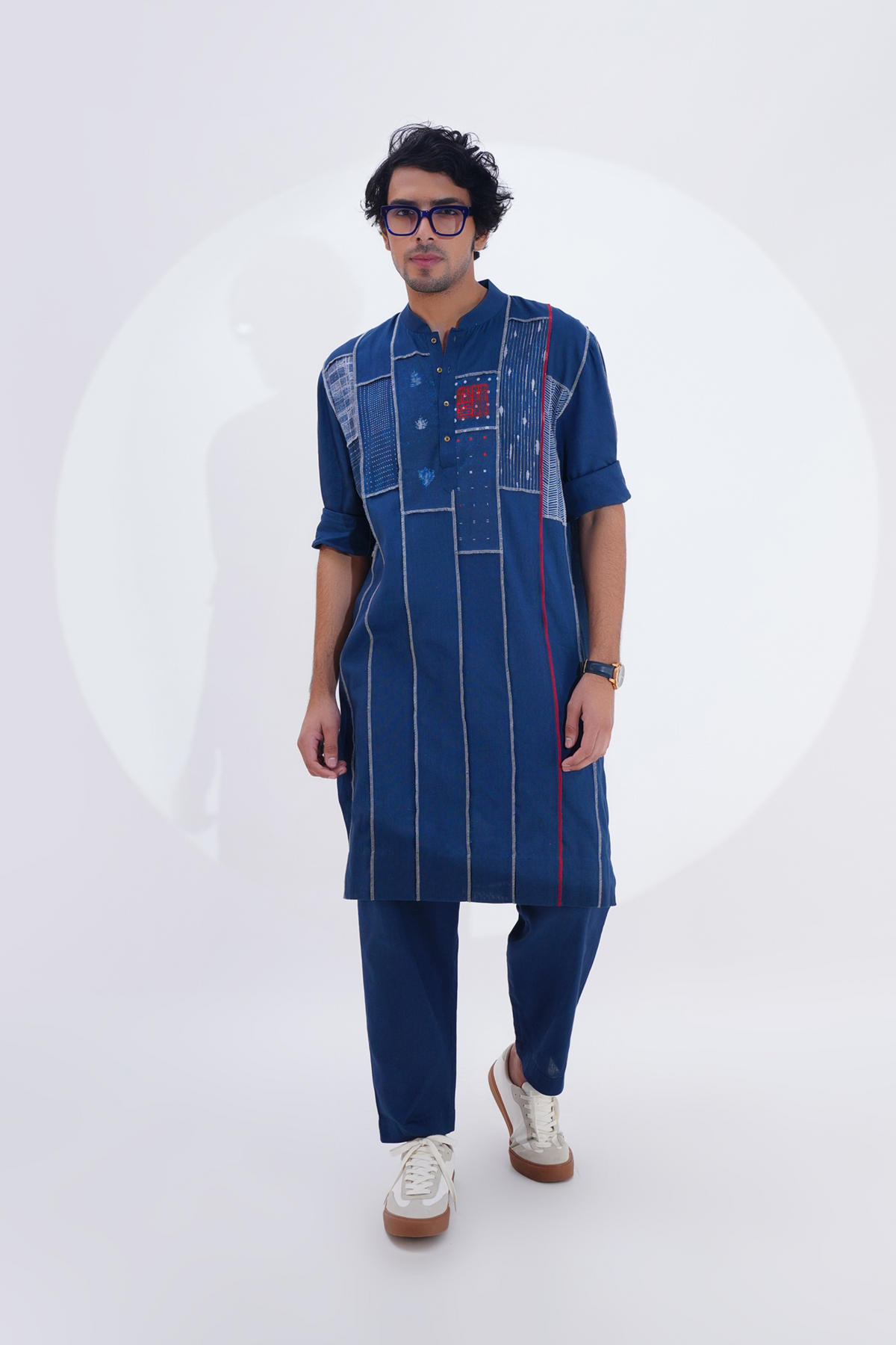 Indigo Printed Panel Patch Kurta Set