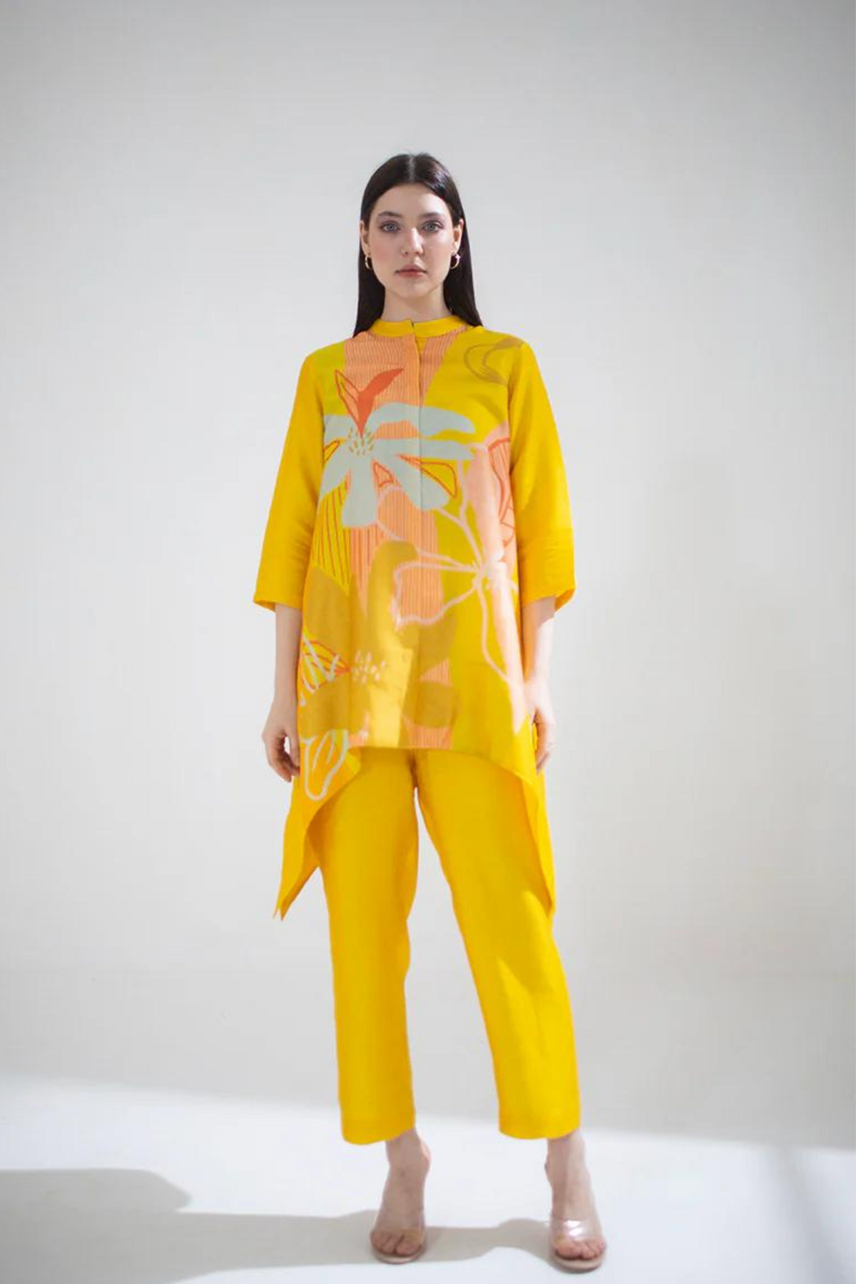 Sunset Yellow Geometric Abstract  Tunics Set