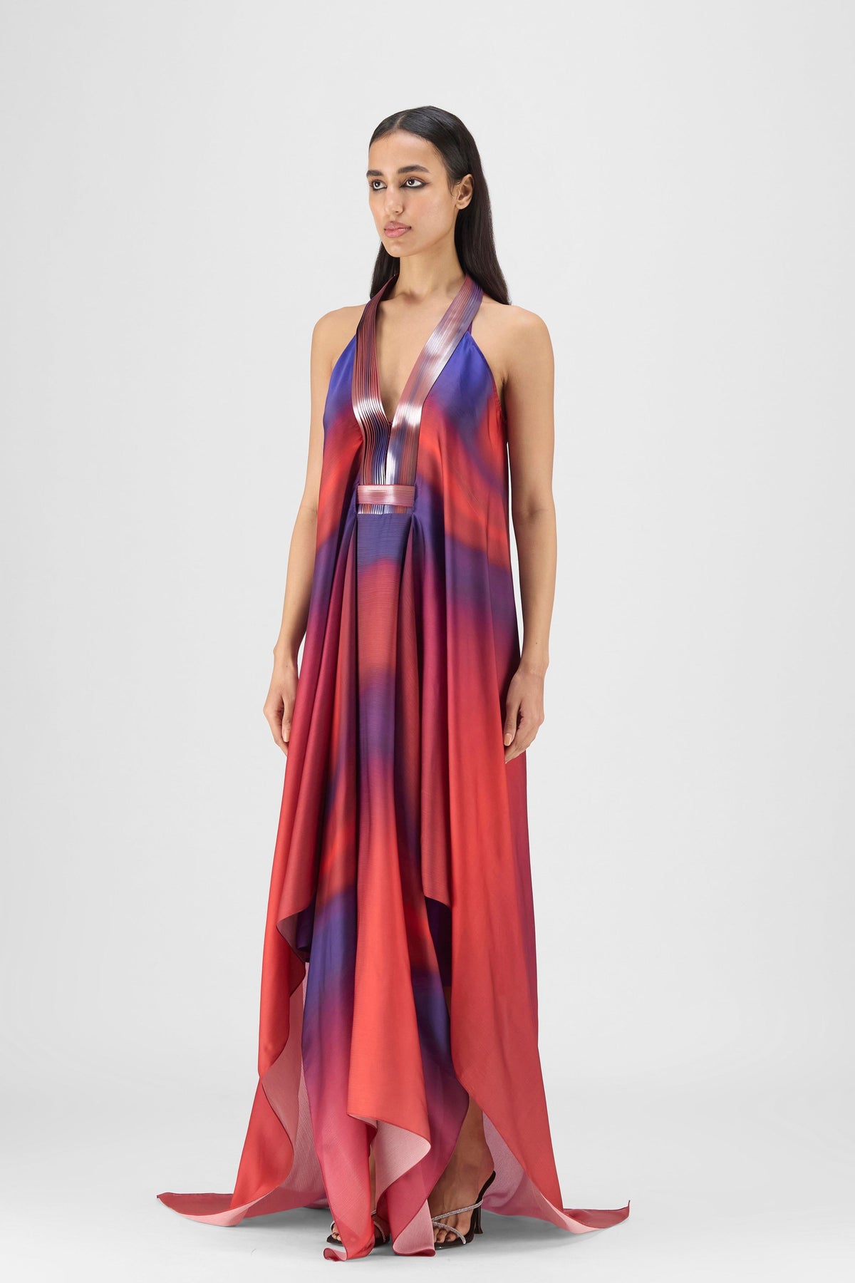 Pleated Watercolour Fluid Gown