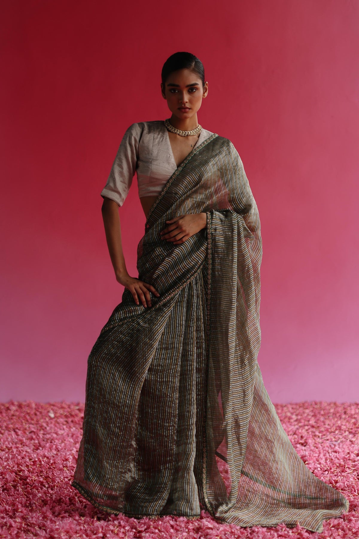 Aago Silver Saree Set