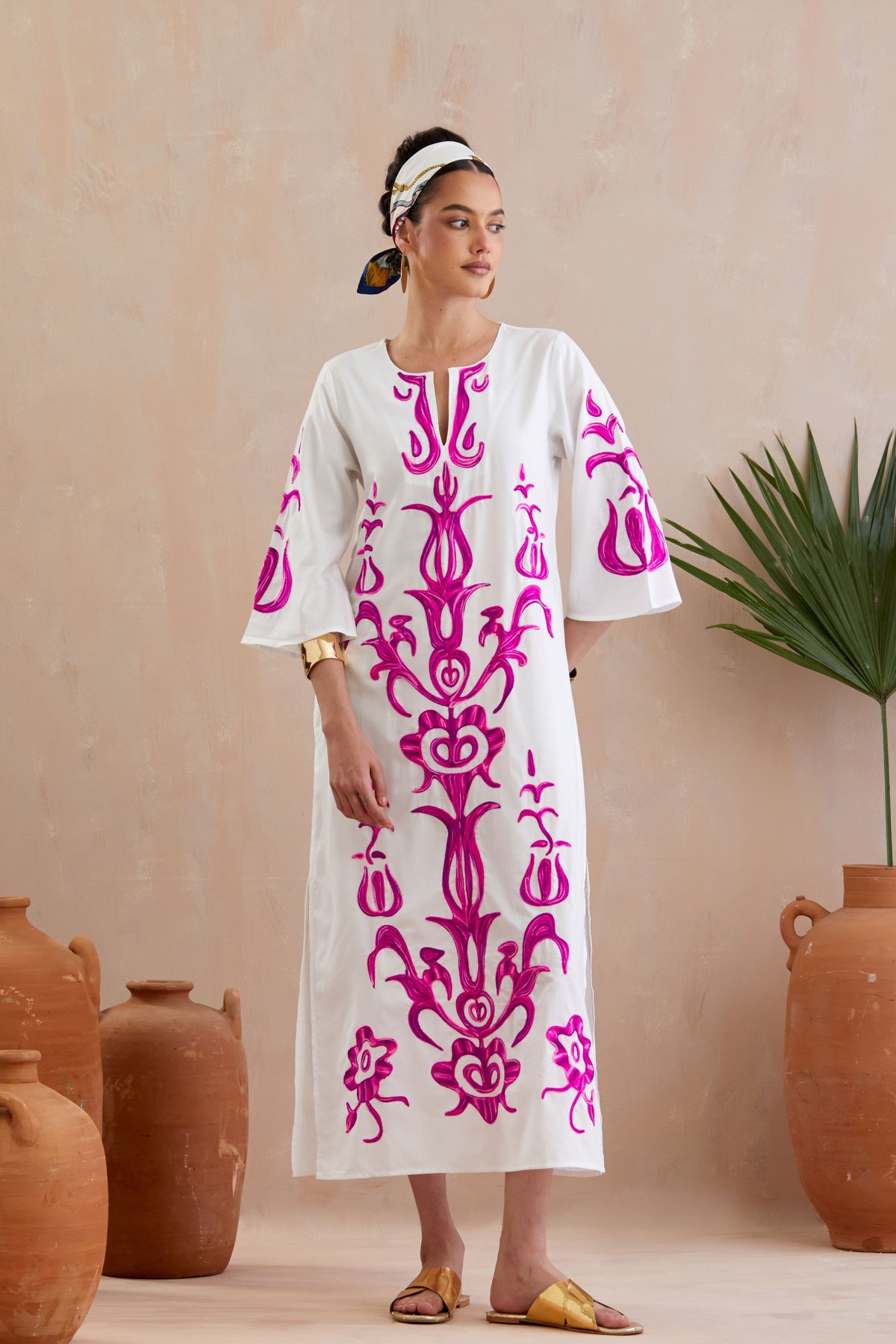 Ivory and Fuschia Maxi Dress