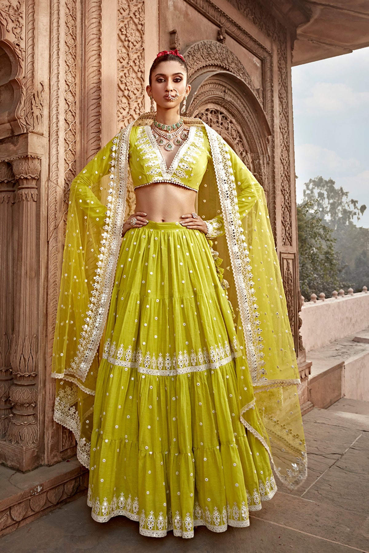 Neon Green Triangle Lehenga Set