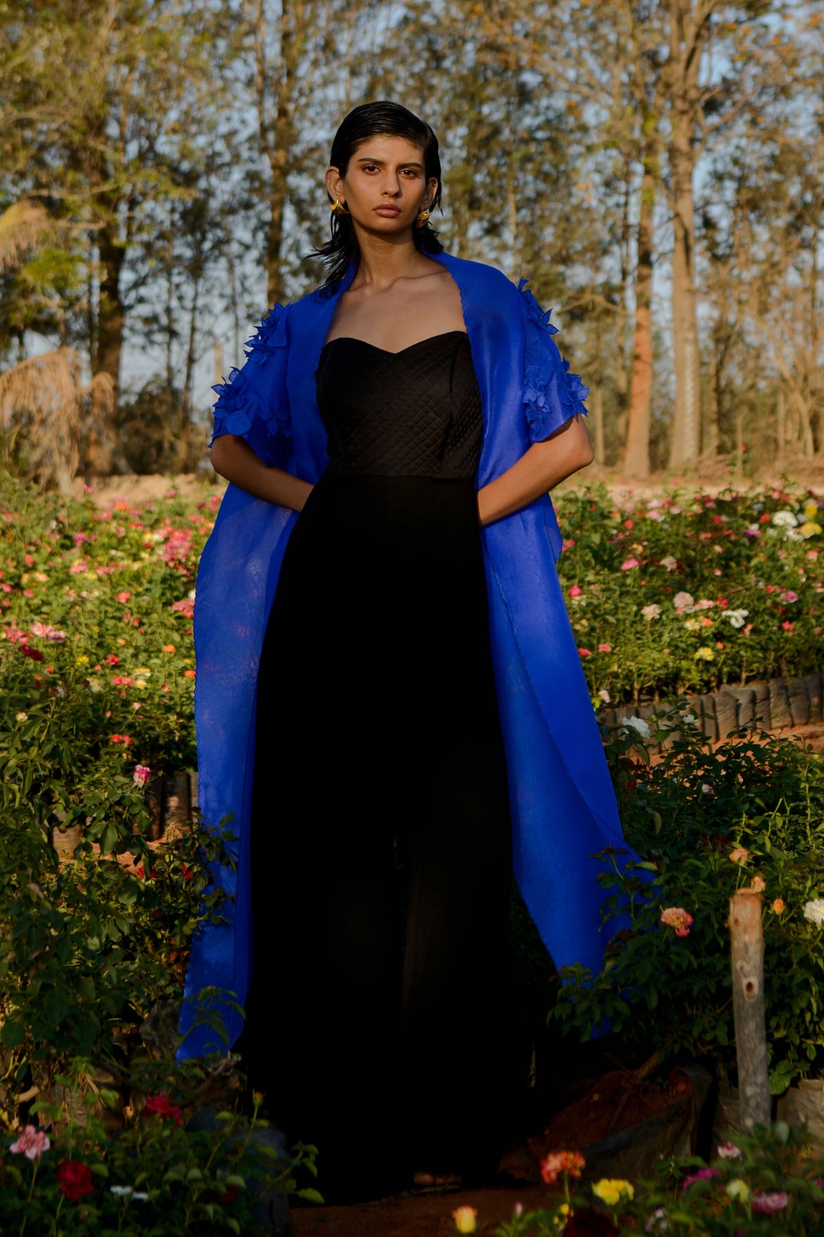 Blue Cape With Black Jumpsuit