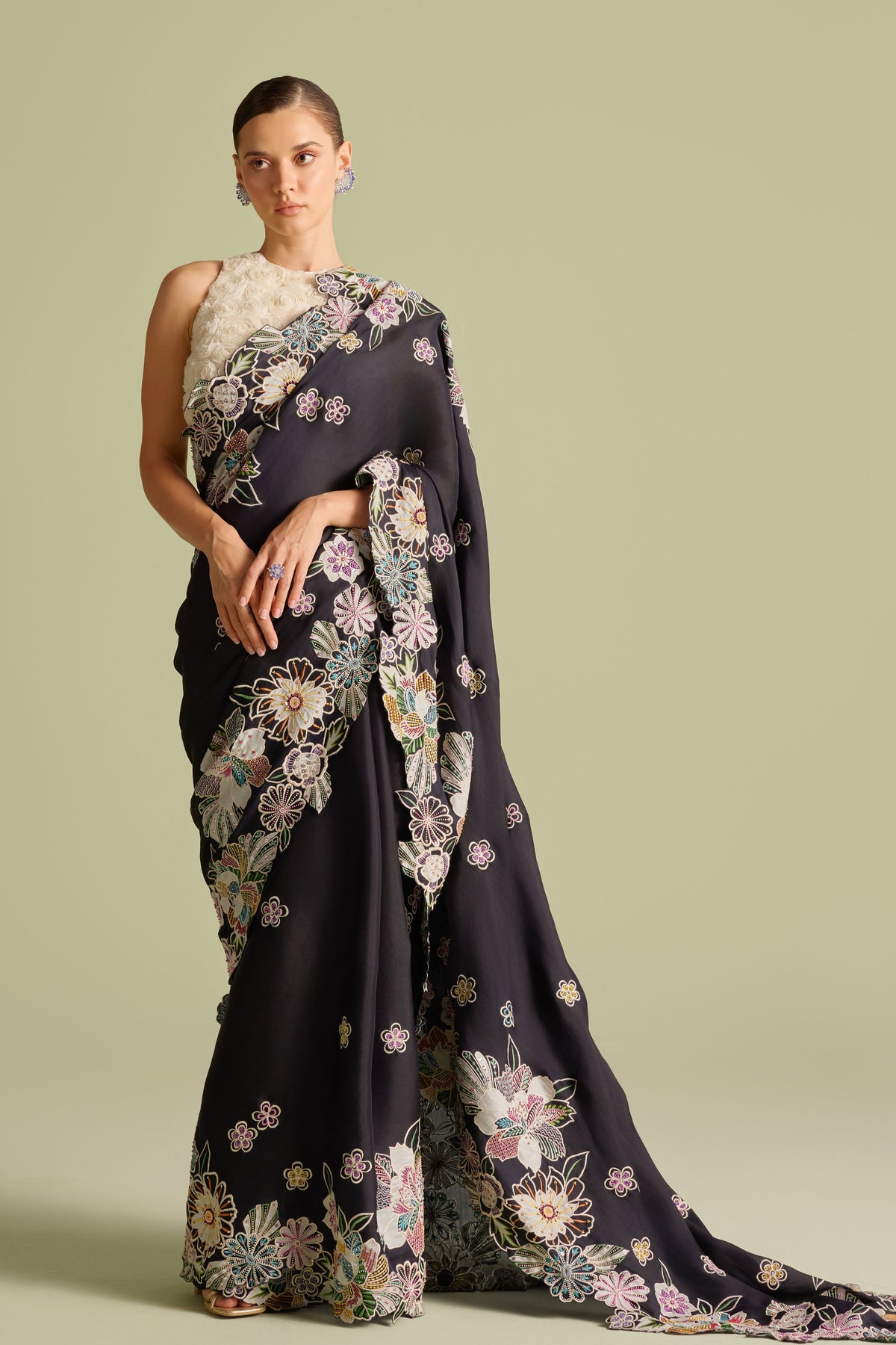 Black Thread Work Saree