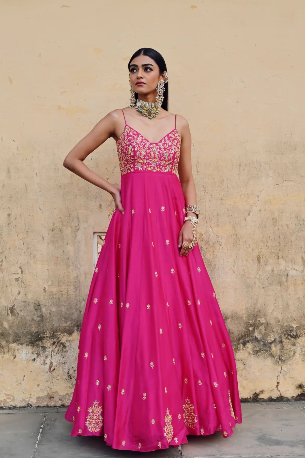 Hot Pink Embroidered Anarakali Set