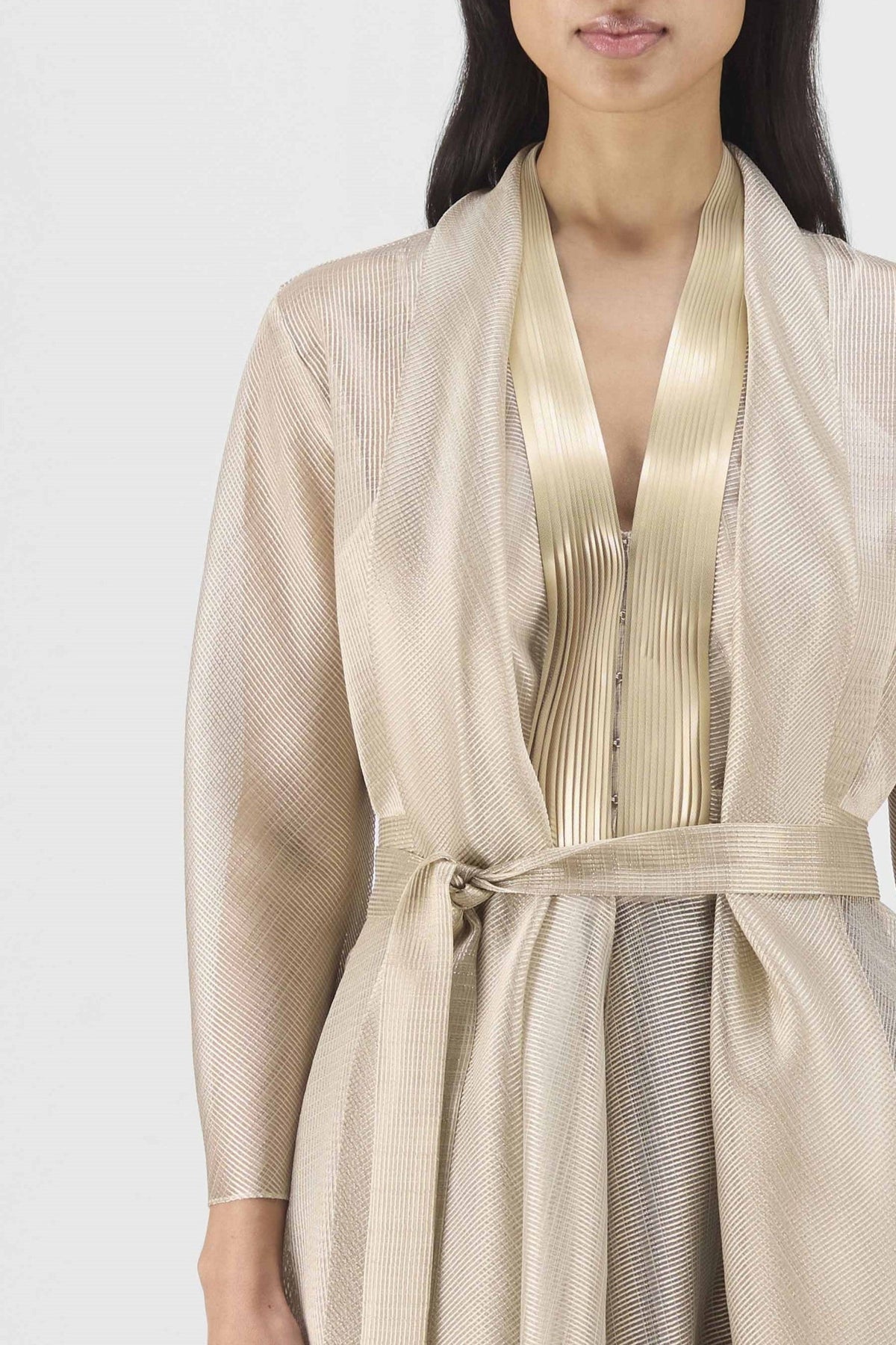 Metallic Draped Shirt in Sand