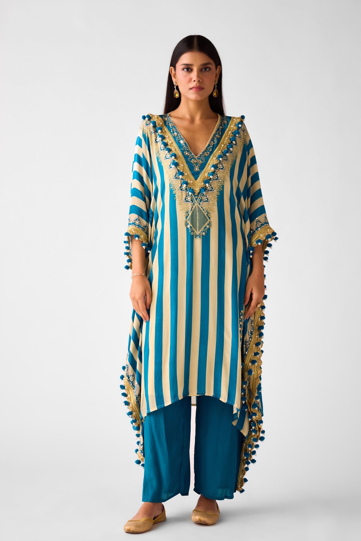 Blue Pearl Embellished Tunic Set