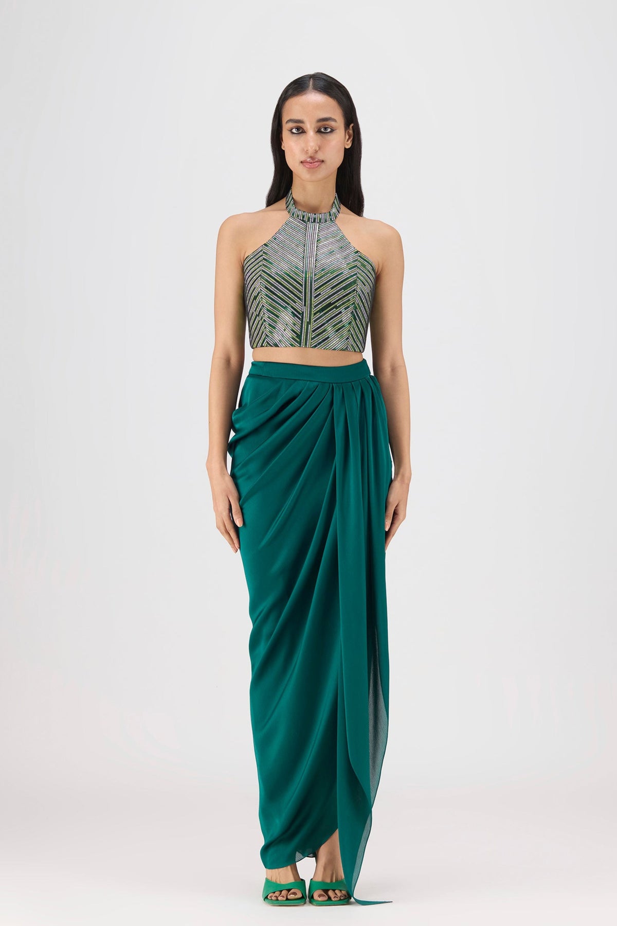 Emerald Metallic Bustier And Skirt