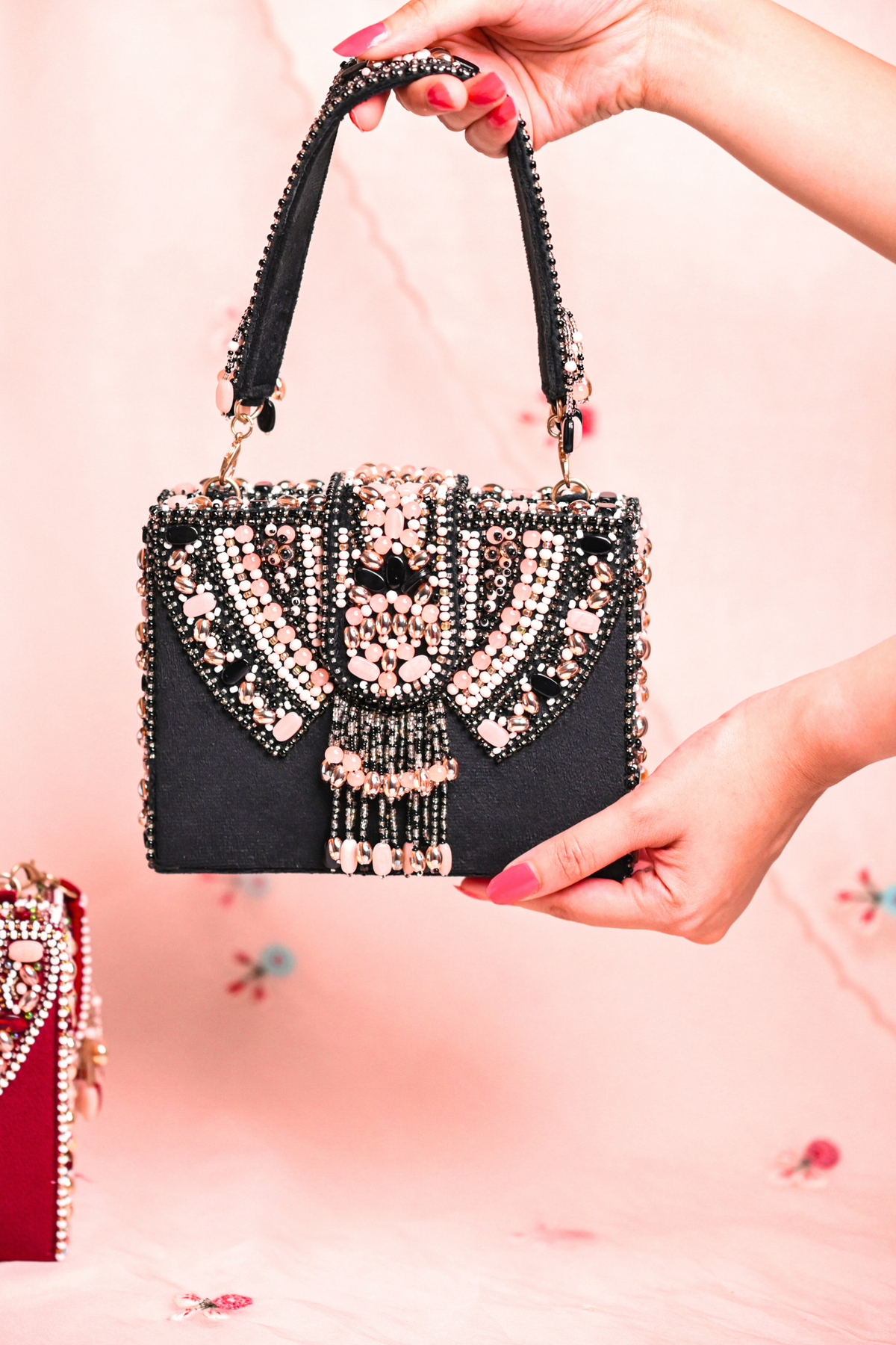 Sara Black Embellished Box Bag