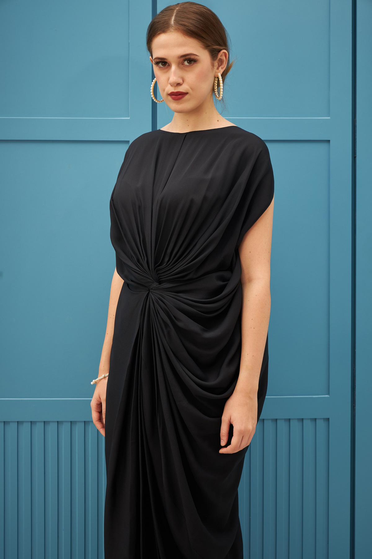 Black Twisted Drape Dress