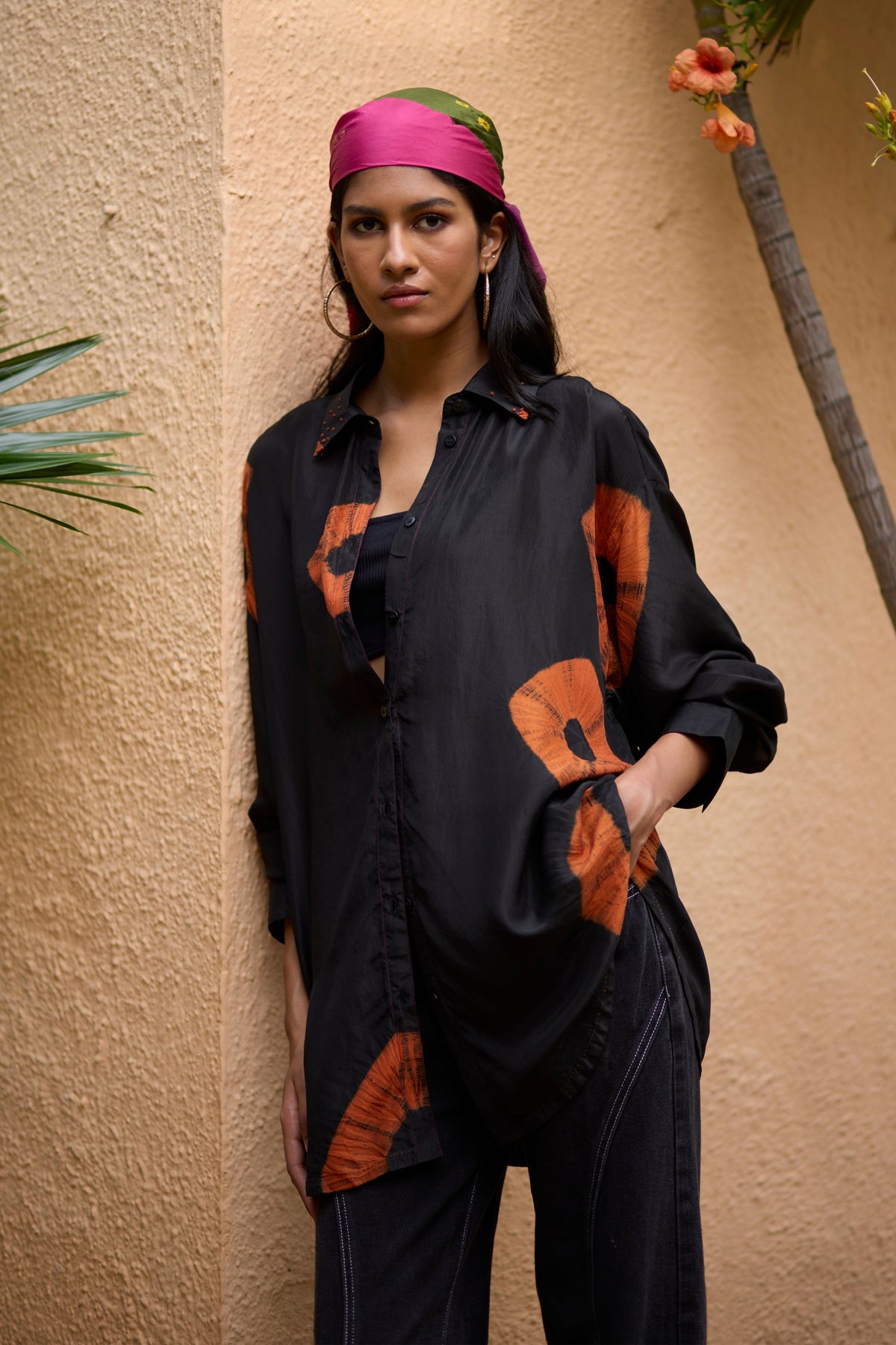 Black Bandhni Motifs Shirt