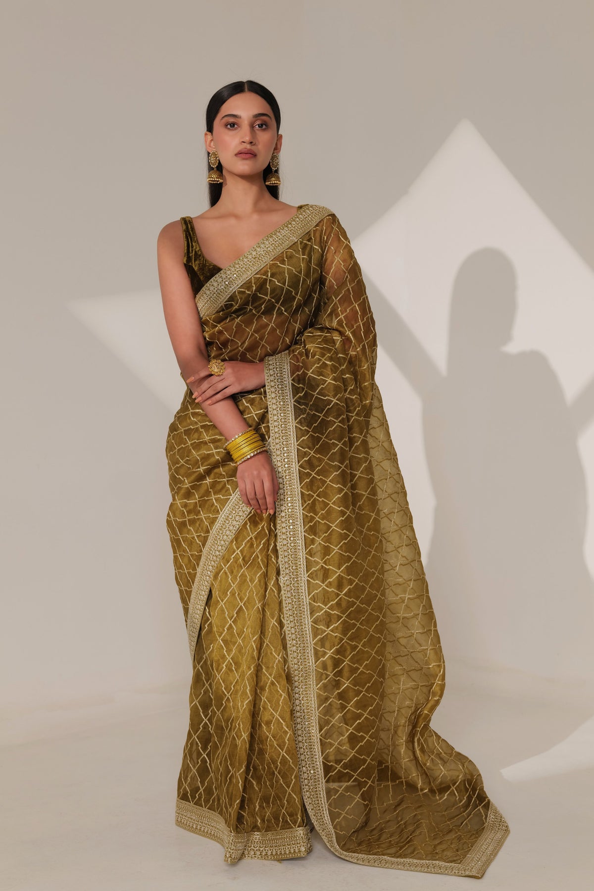 Green Embroidery Saree Set