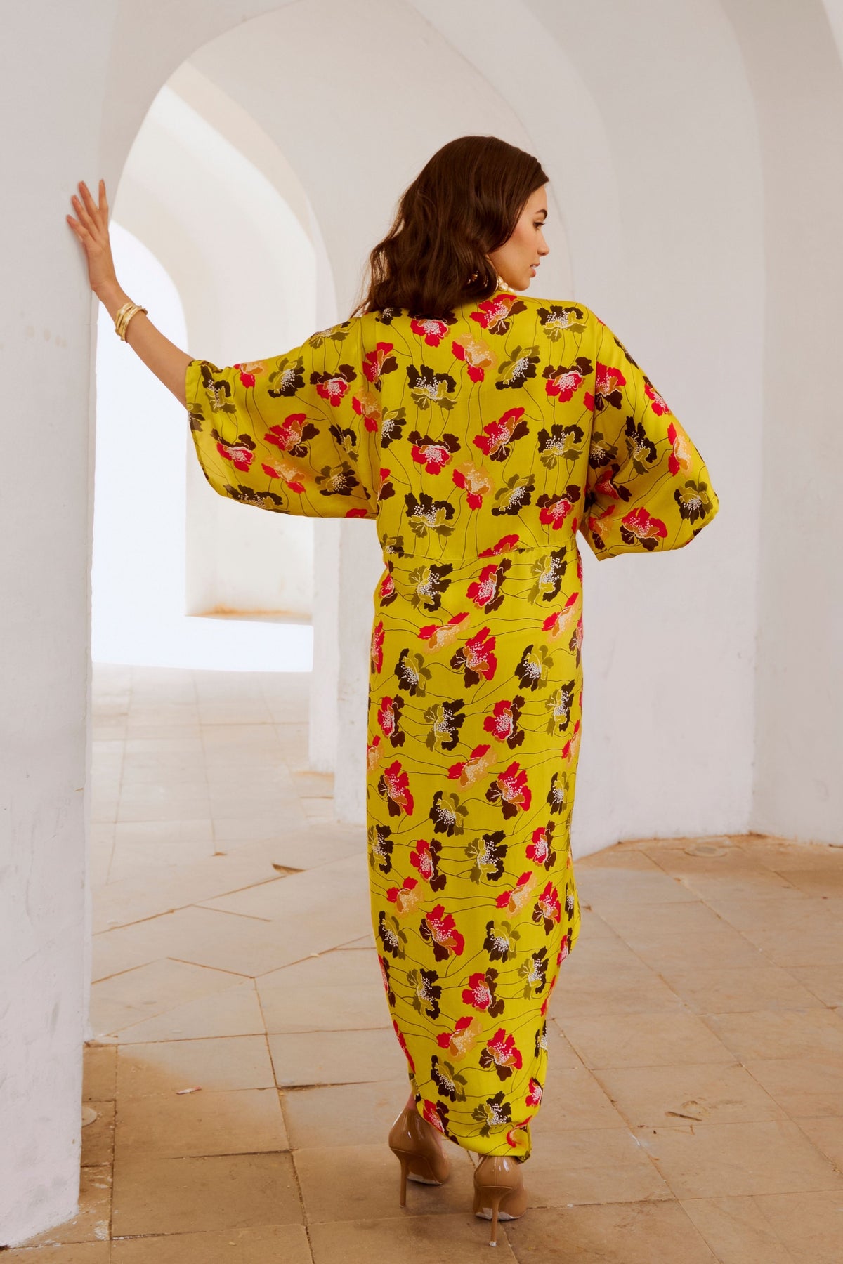 Drawstring Poppy Kaftan Dress