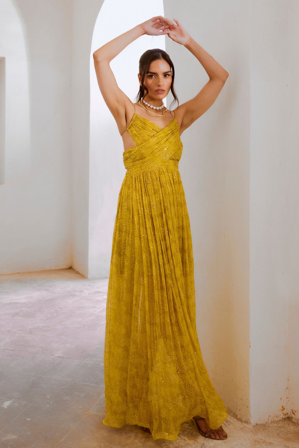 Lemon Green Jugnu Bandeau Bodice Maxi