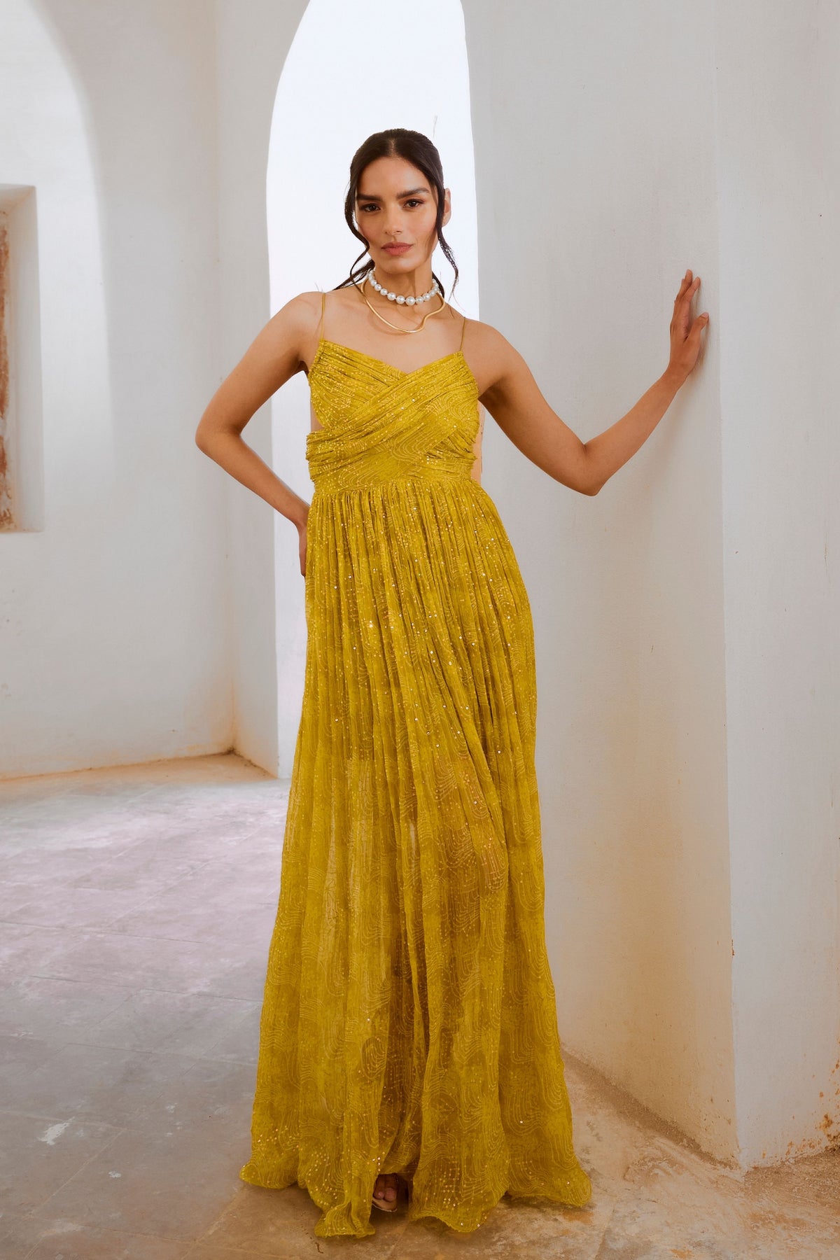 Lemon Green Jugnu Bandeau Bodice Maxi