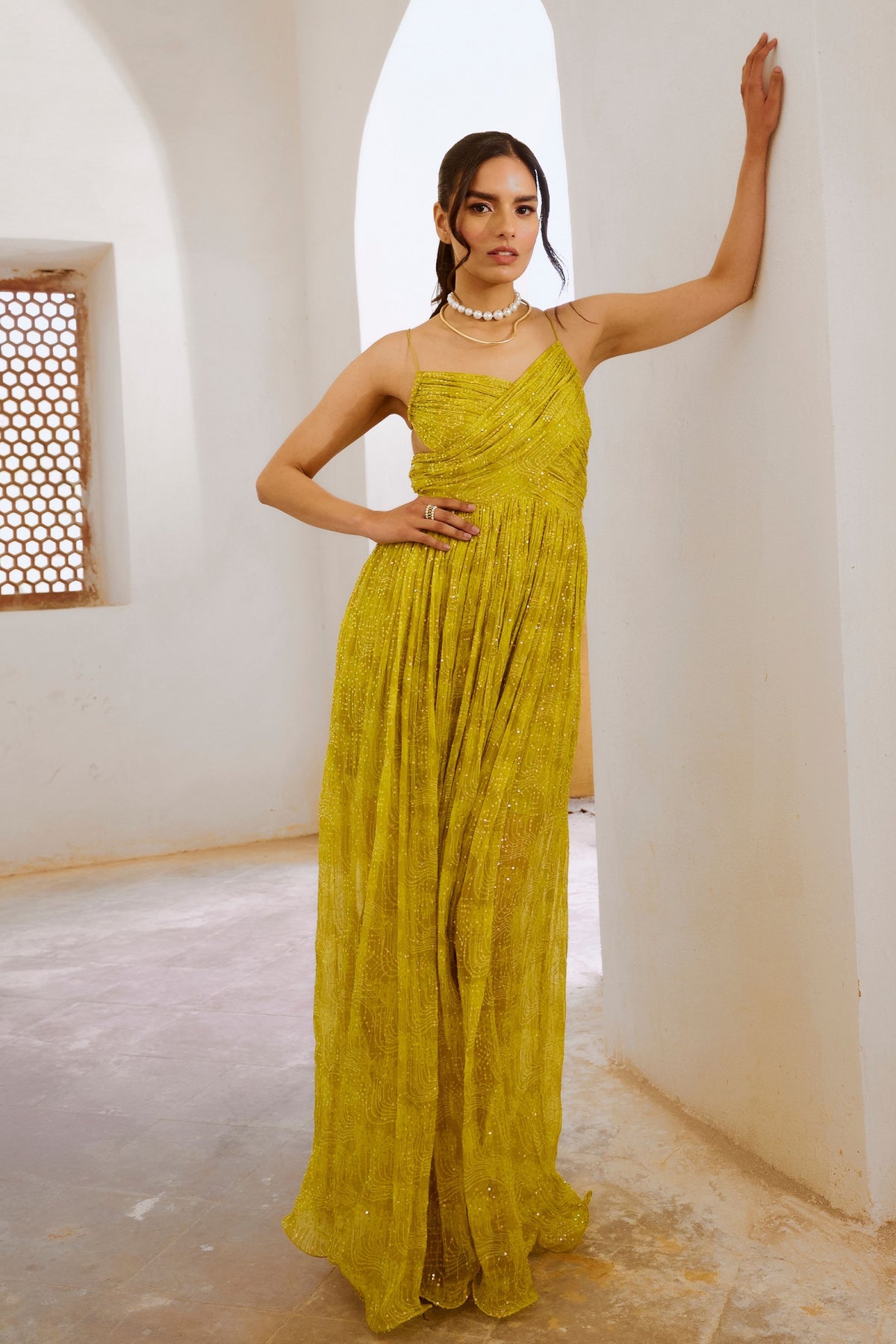 Lemon Green Jugnu Bandeau Bodice Maxi