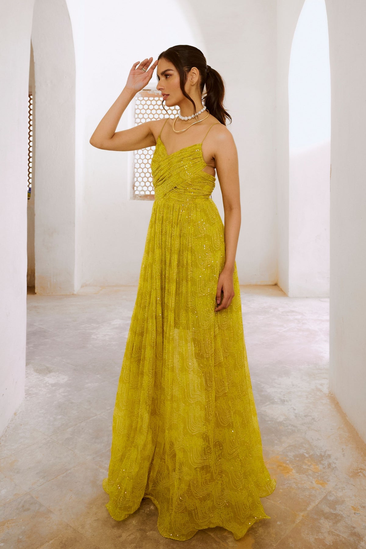 Lemon Green Jugnu Bandeau Bodice Maxi