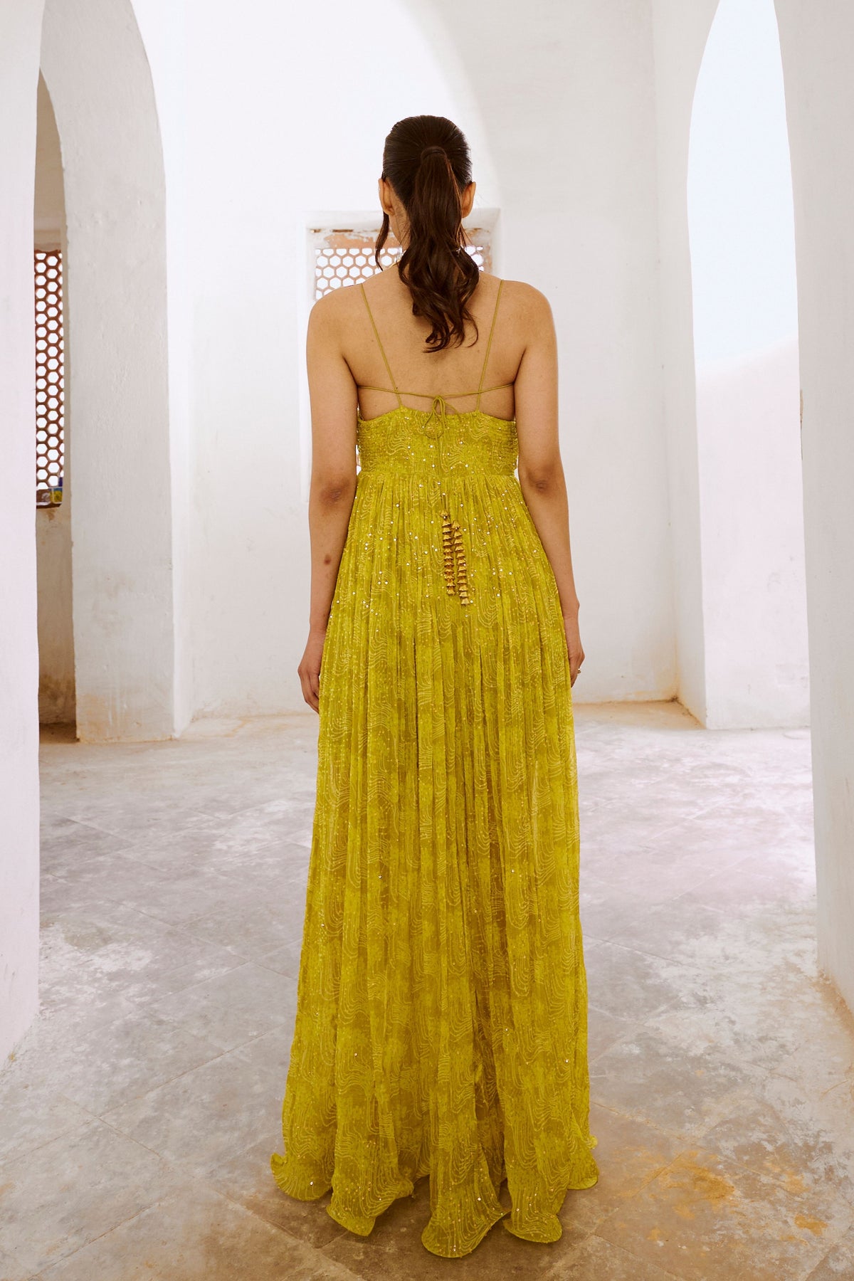 Lemon Green Jugnu Bandeau Bodice Maxi